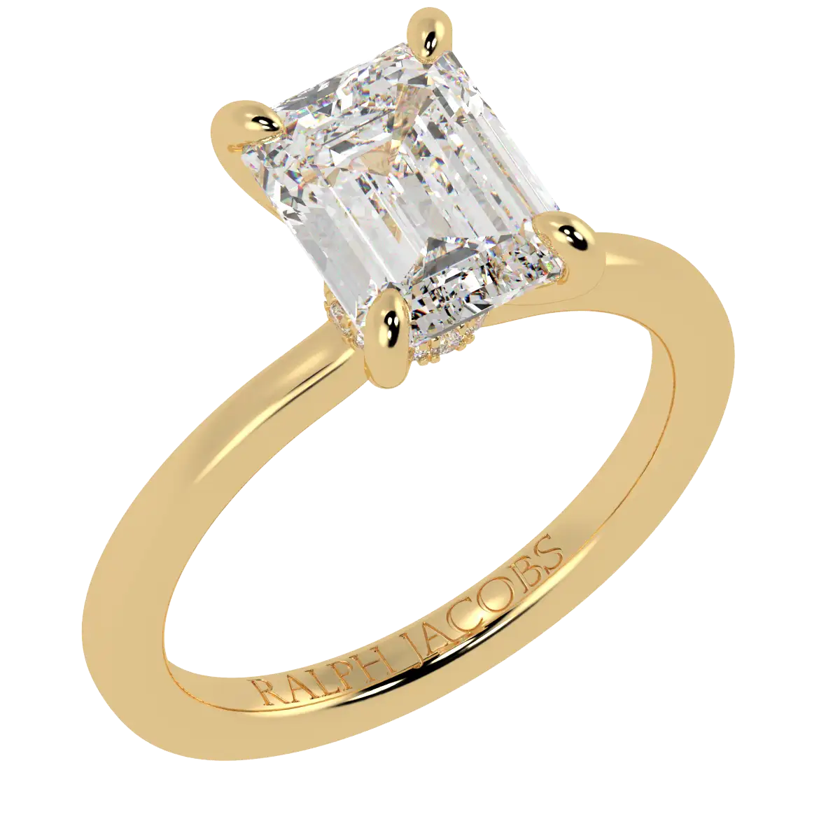 Raylee 18K Yellow Gold Hidden Halo Engagement Ring | Emerald Shape