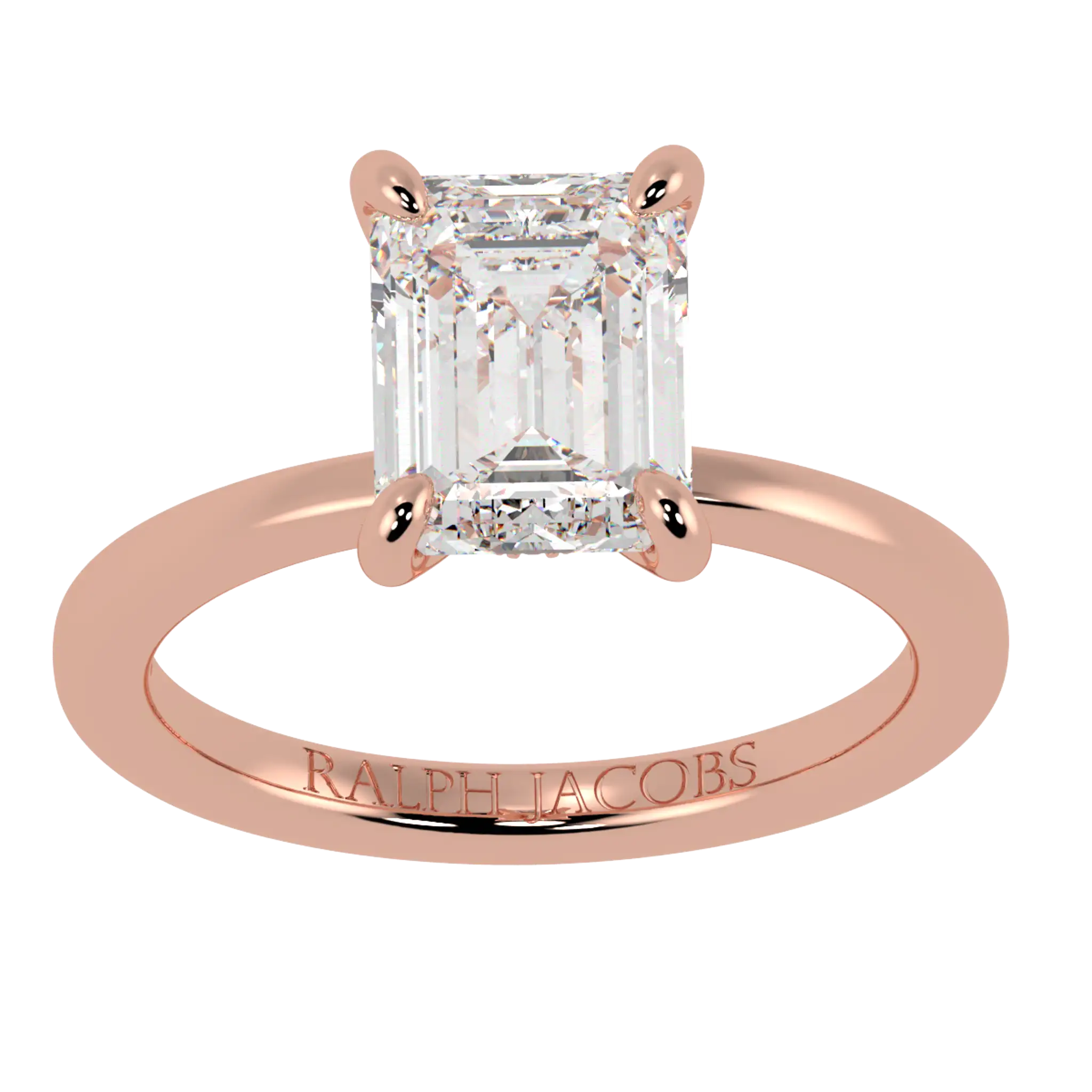 Bague de fiançailles en or rose 14 carats Raylee avec halo caché | Forme émeraude