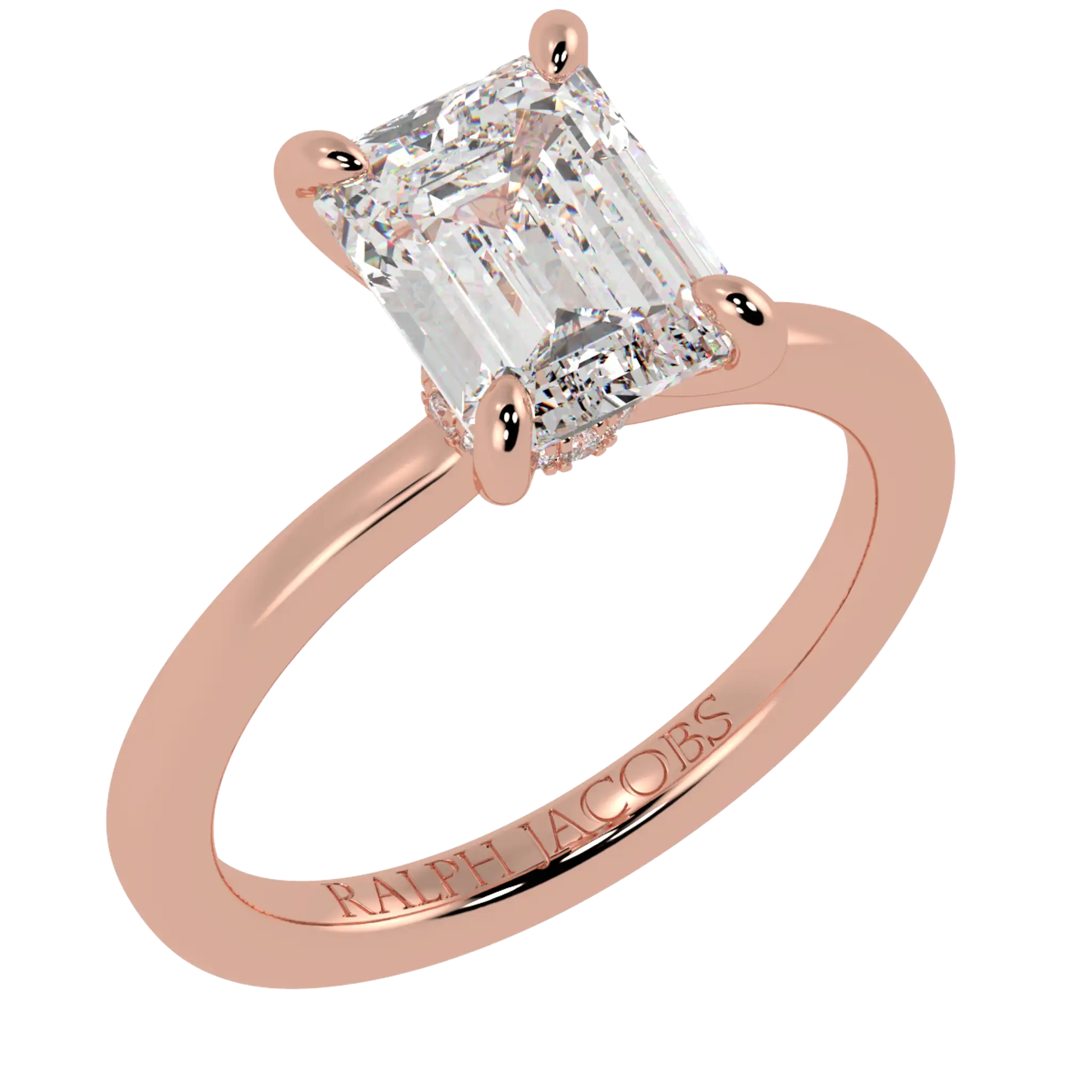 Raylee 14K Rose Gold Hidden Halo Engagement Ring | Emerald Shape