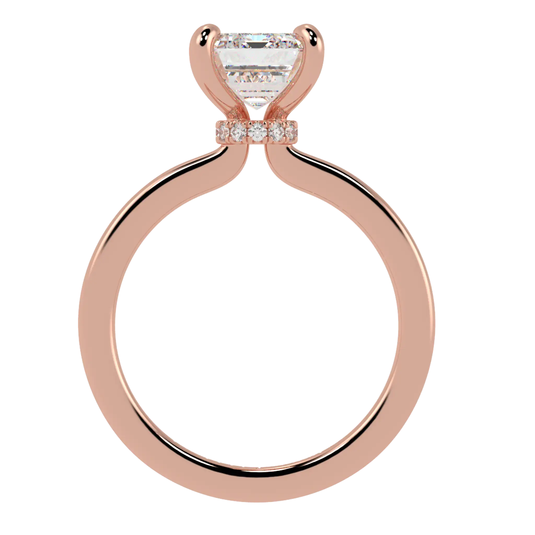 Bague de fiançailles en or rose 14 carats Raylee avec halo caché | Forme émeraude