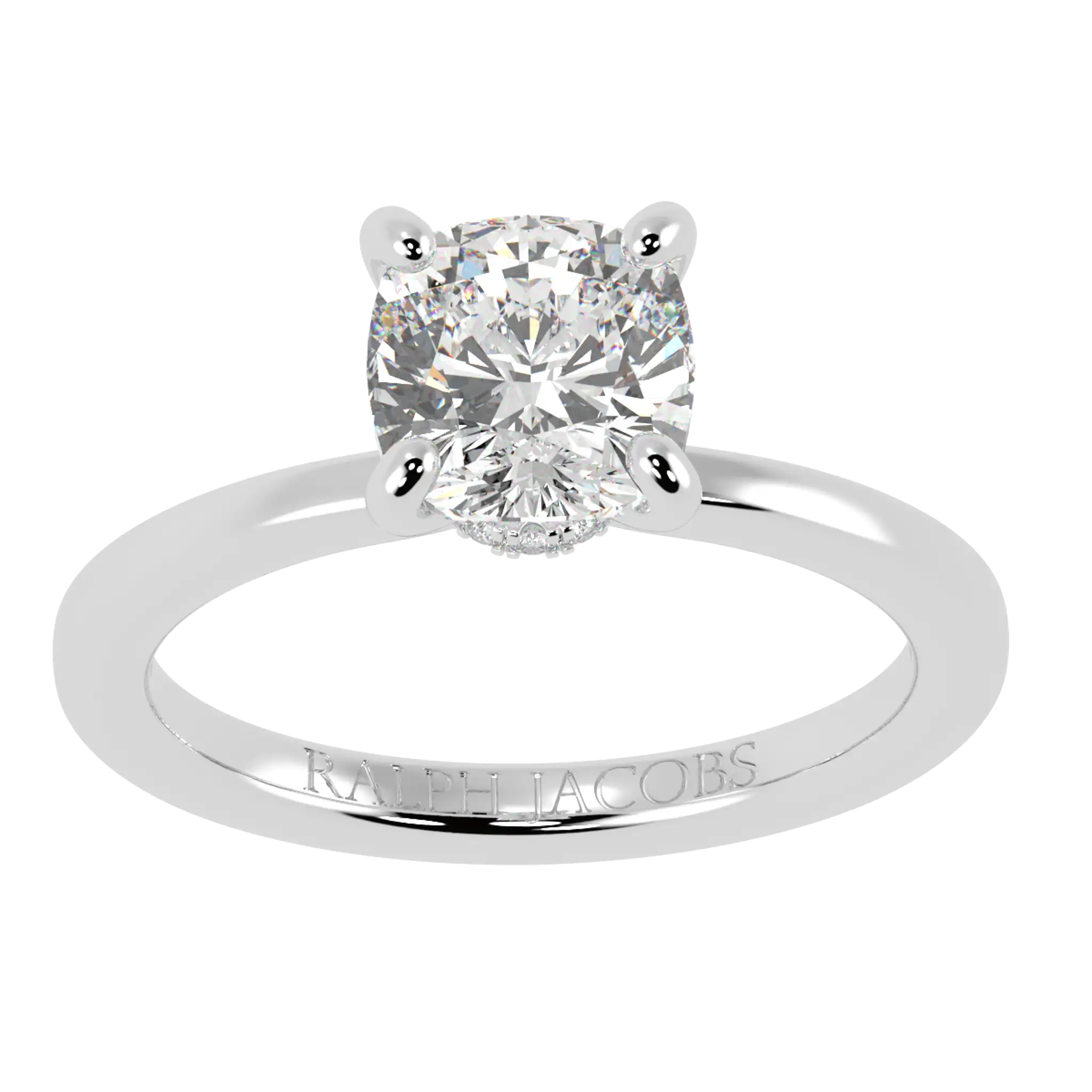 Raylee Platinum Hidden Halo Engagement Ring | Cushion Shape