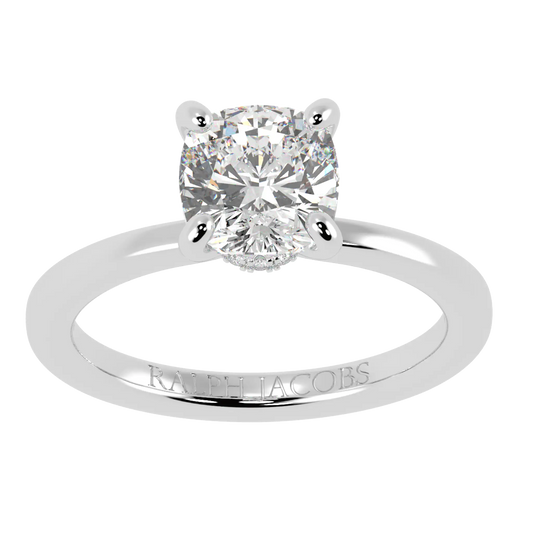 Raylee Platinum Hidden Halo Engagement Ring | Cushion Shape