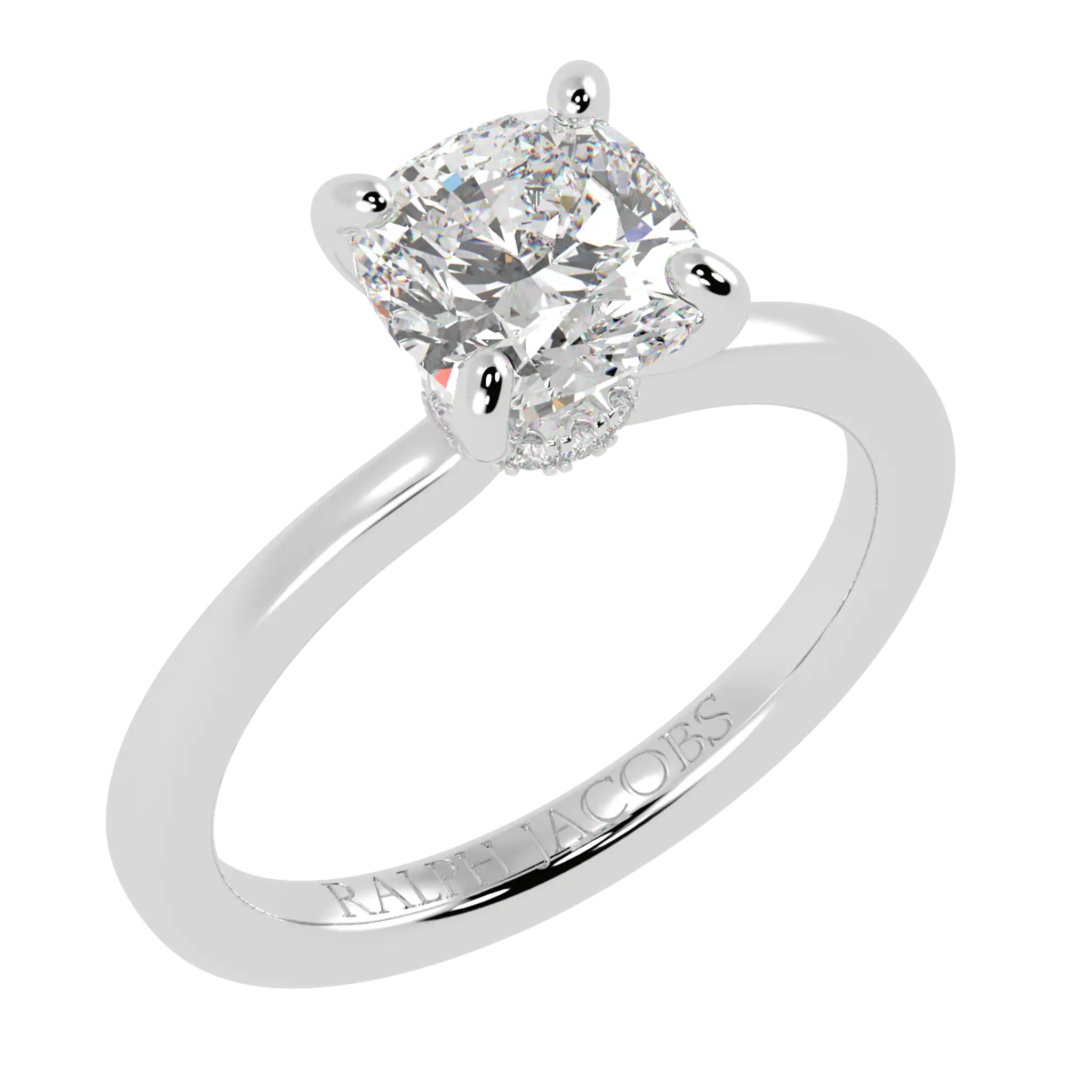 Raylee Platinum Hidden Halo Engagement Ring | Cushion Shape