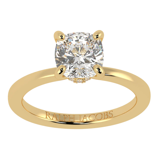 Raylee 9K Yellow Gold Hidden Halo Engagement Ring | Cushion Shape