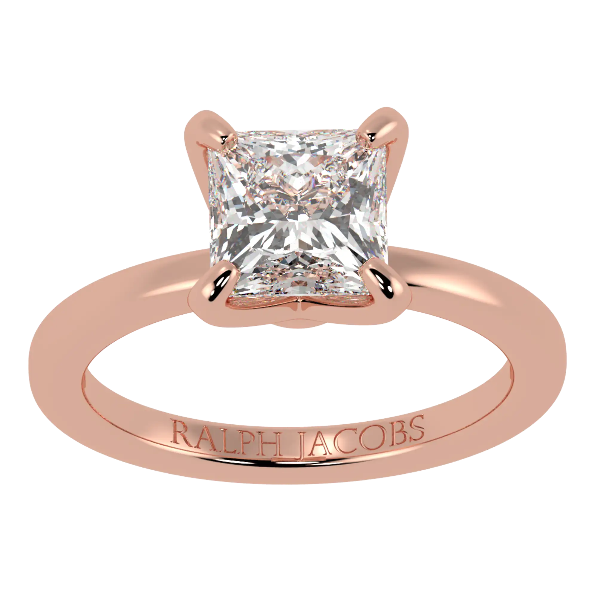 Bague de fiançailles solitaire Betty en or rose 14 carats | Forme princesse