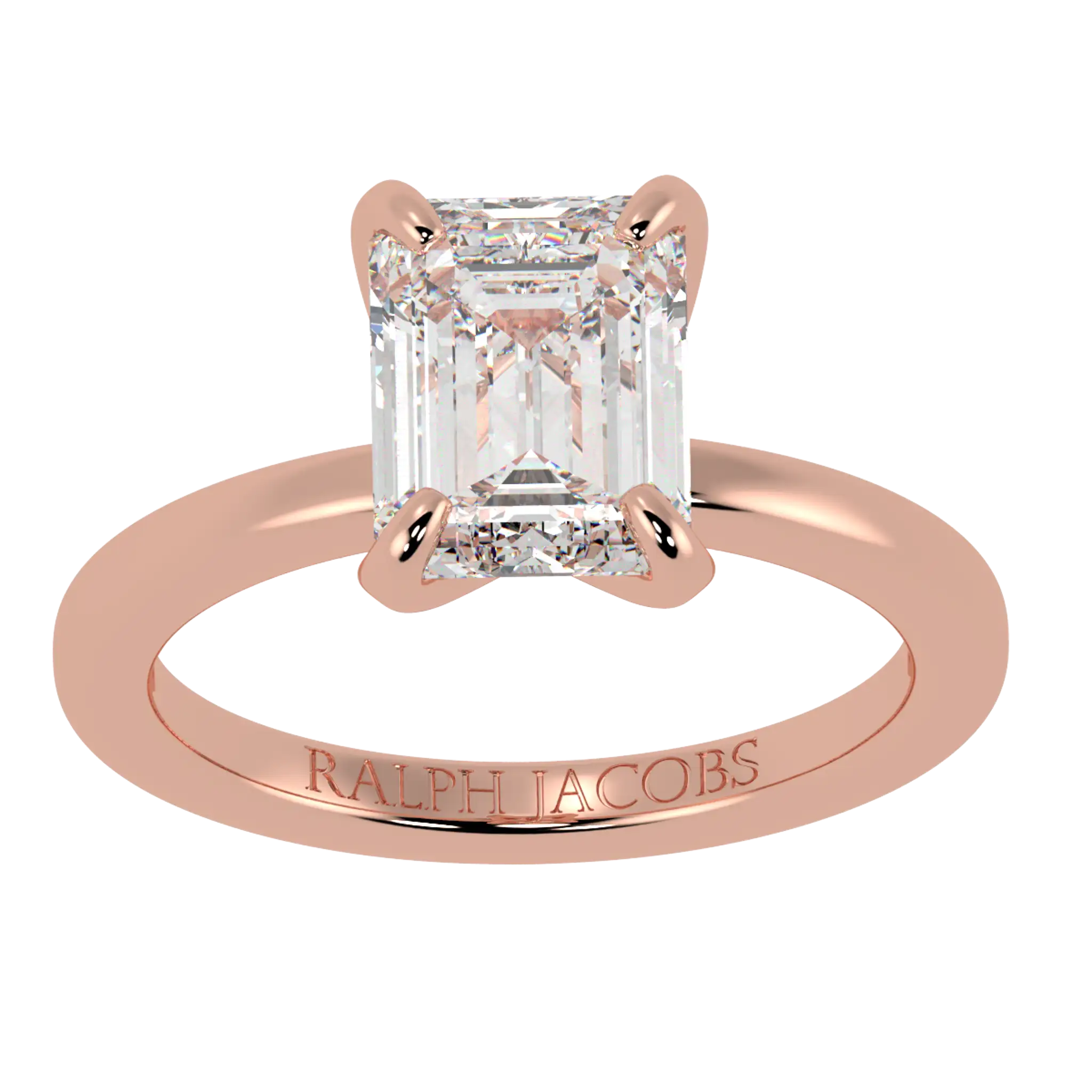 Bague de fiançailles solitaire Betty en or rose 14 carats | Forme émeraude