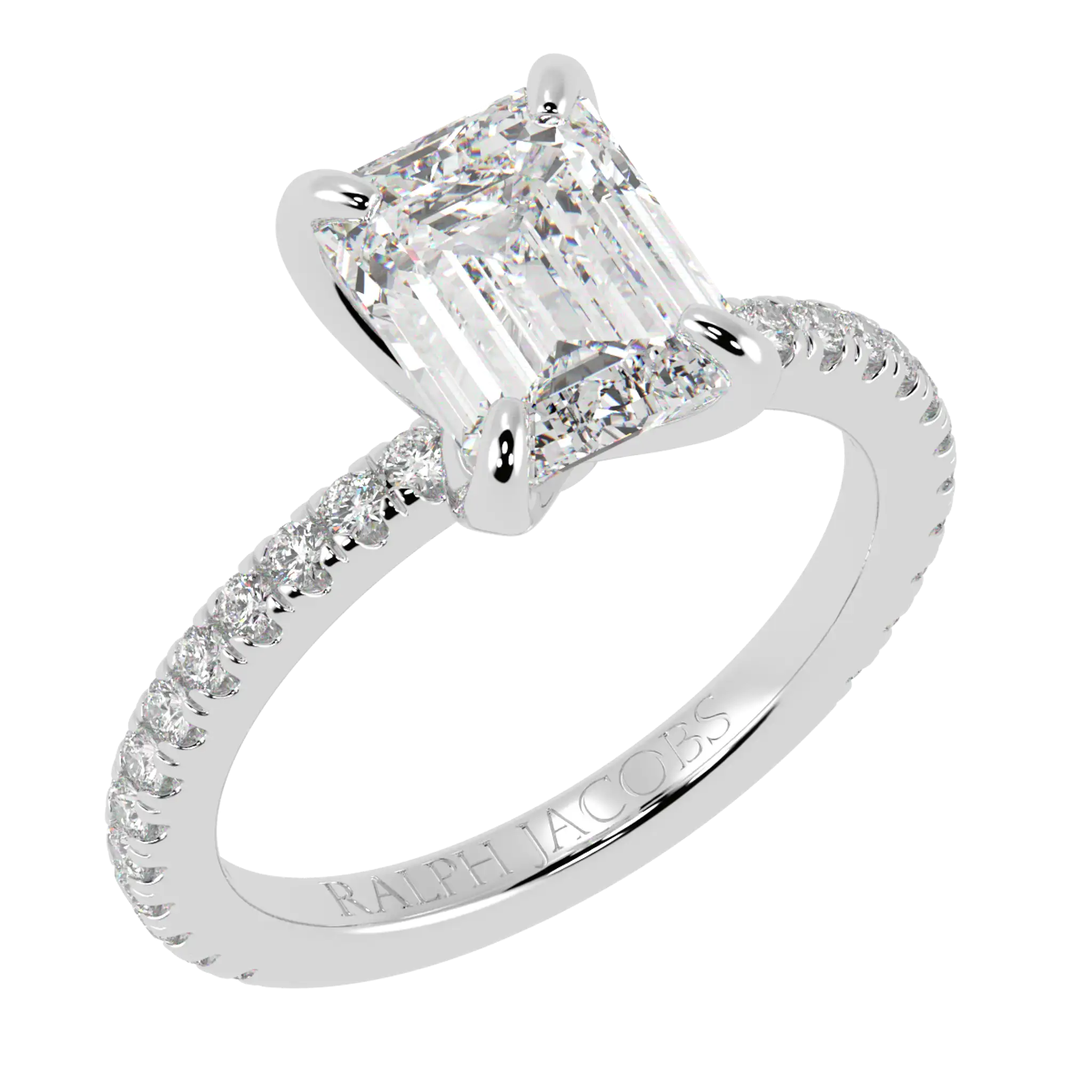 Betty 9K White Gold Accent Engagement Ring | Emerald Shape