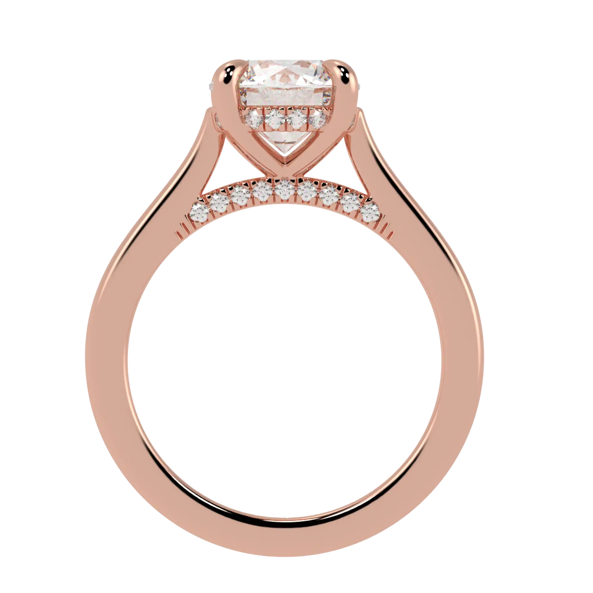 Bague de fiançailles Arya en or rose 14 carats avec halo caché