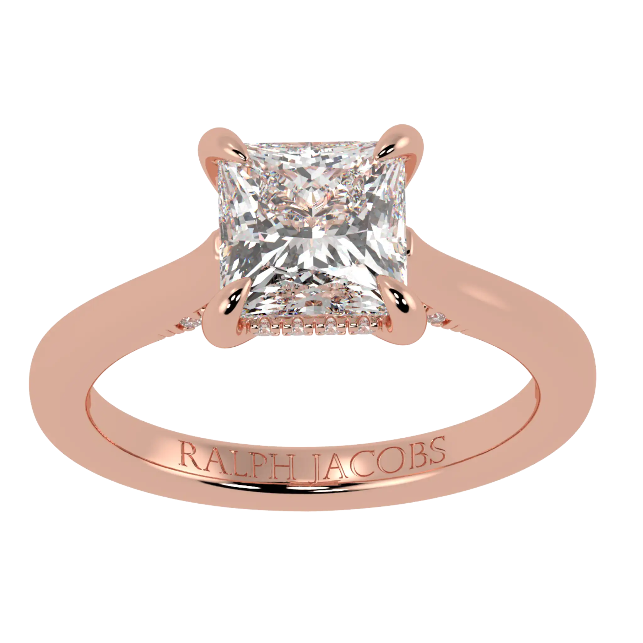 Bague de fiançailles Arya en or rose 14 carats avec halo caché | Forme princesse