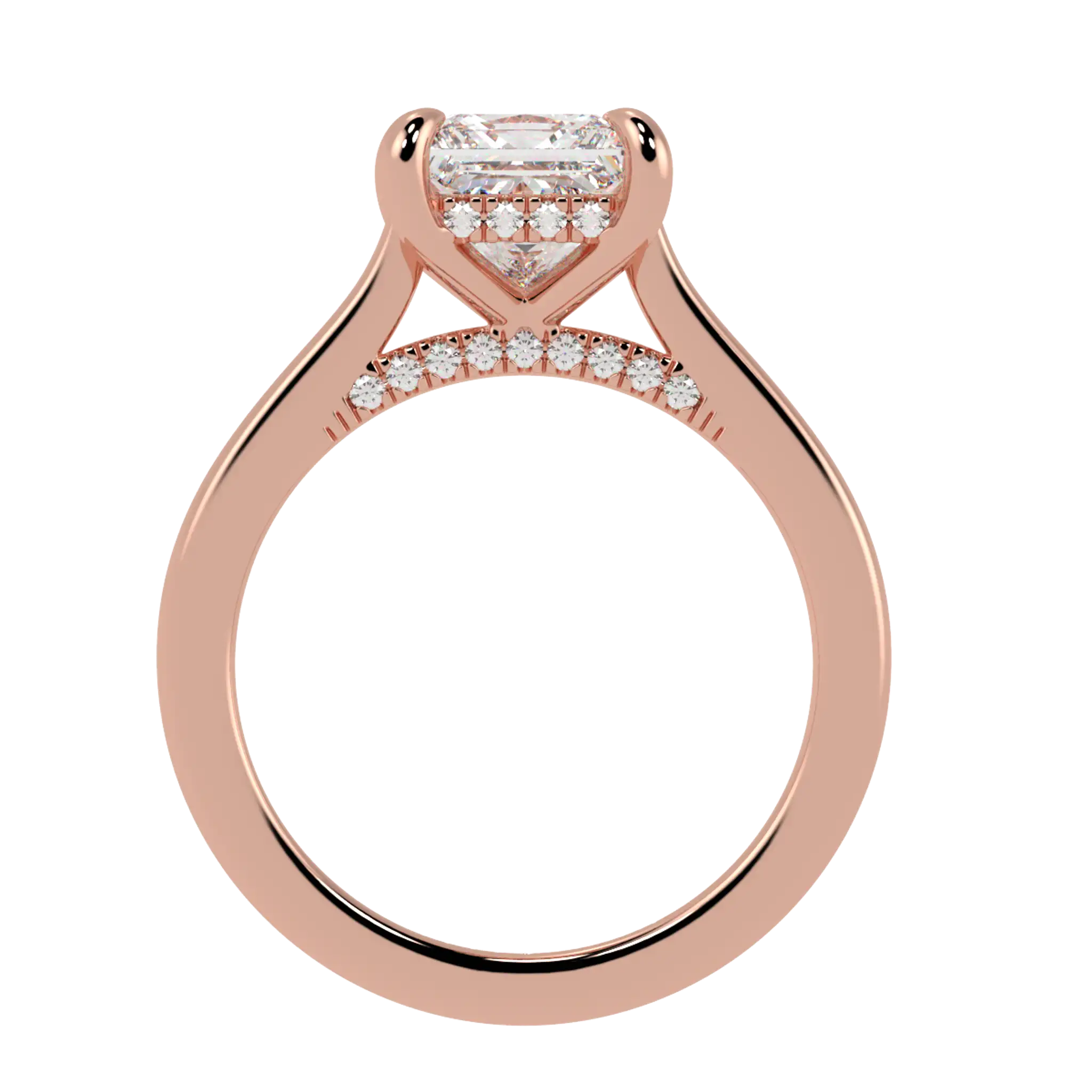 Bague de fiançailles Arya en or rose 14 carats avec halo caché | Forme princesse