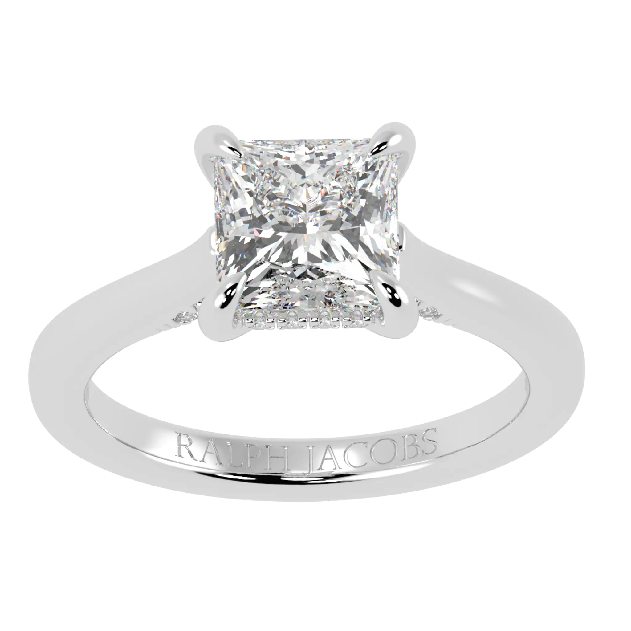 Bague de fiançailles Arya en or blanc 9 carats avec halo caché | Forme princesse