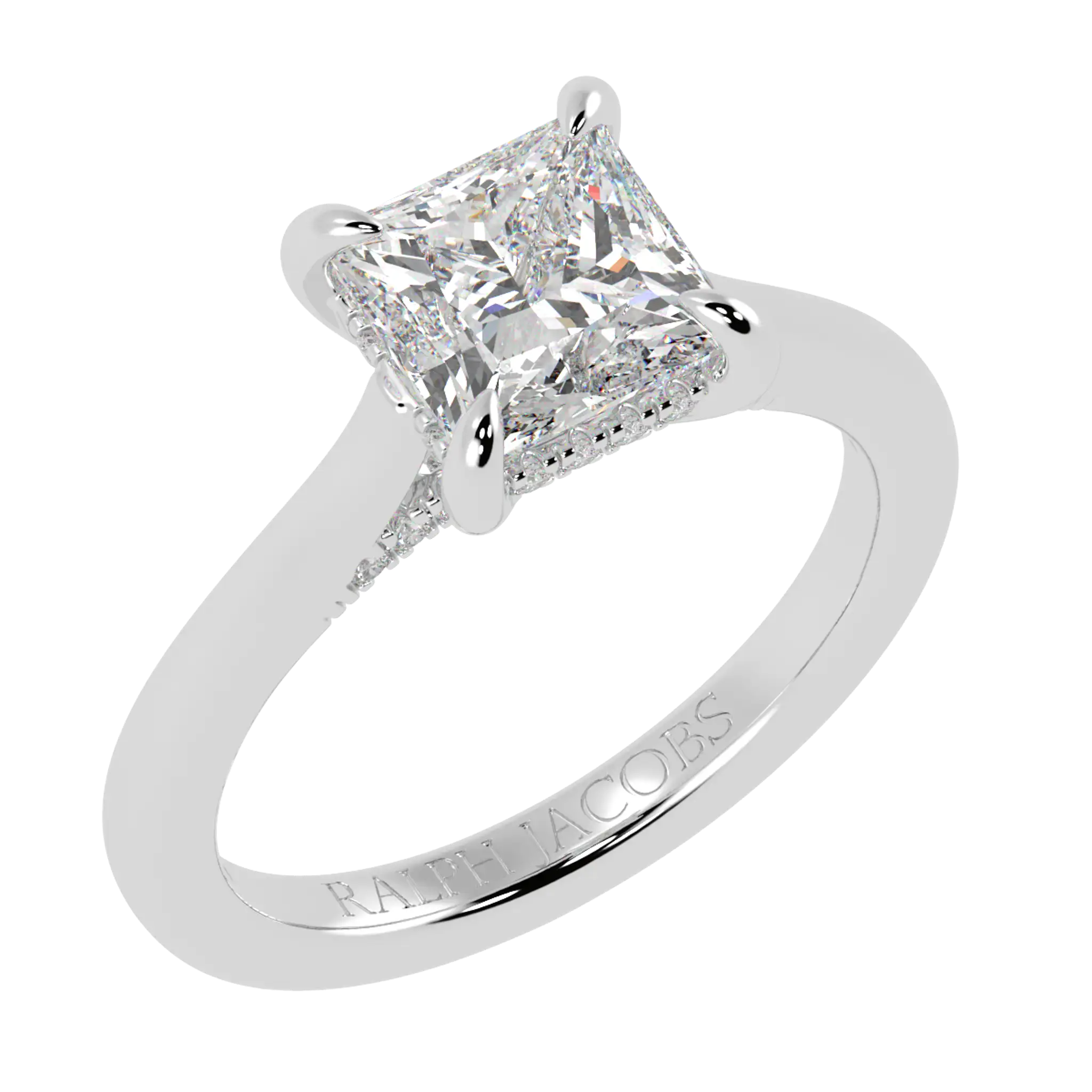 Arya 18K White Gold Hidden Halo Engagement Ring  | Princess Shape