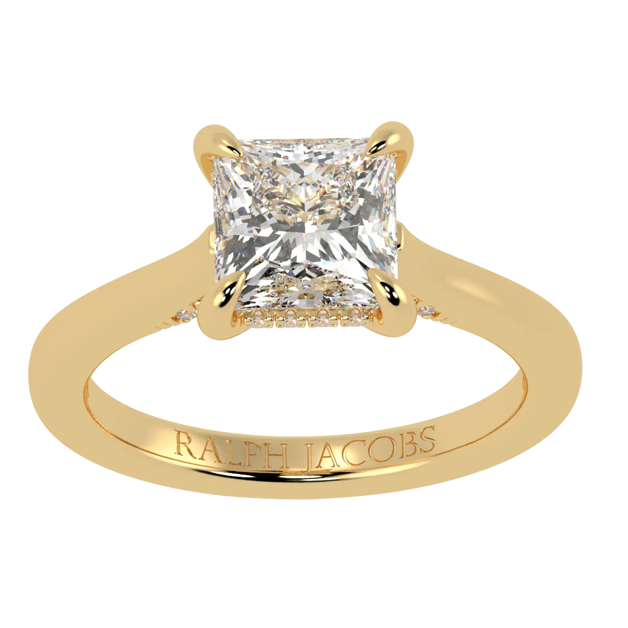 Arya 18K Yellow Gold Hidden Halo Engagement Ring | Princess Shape