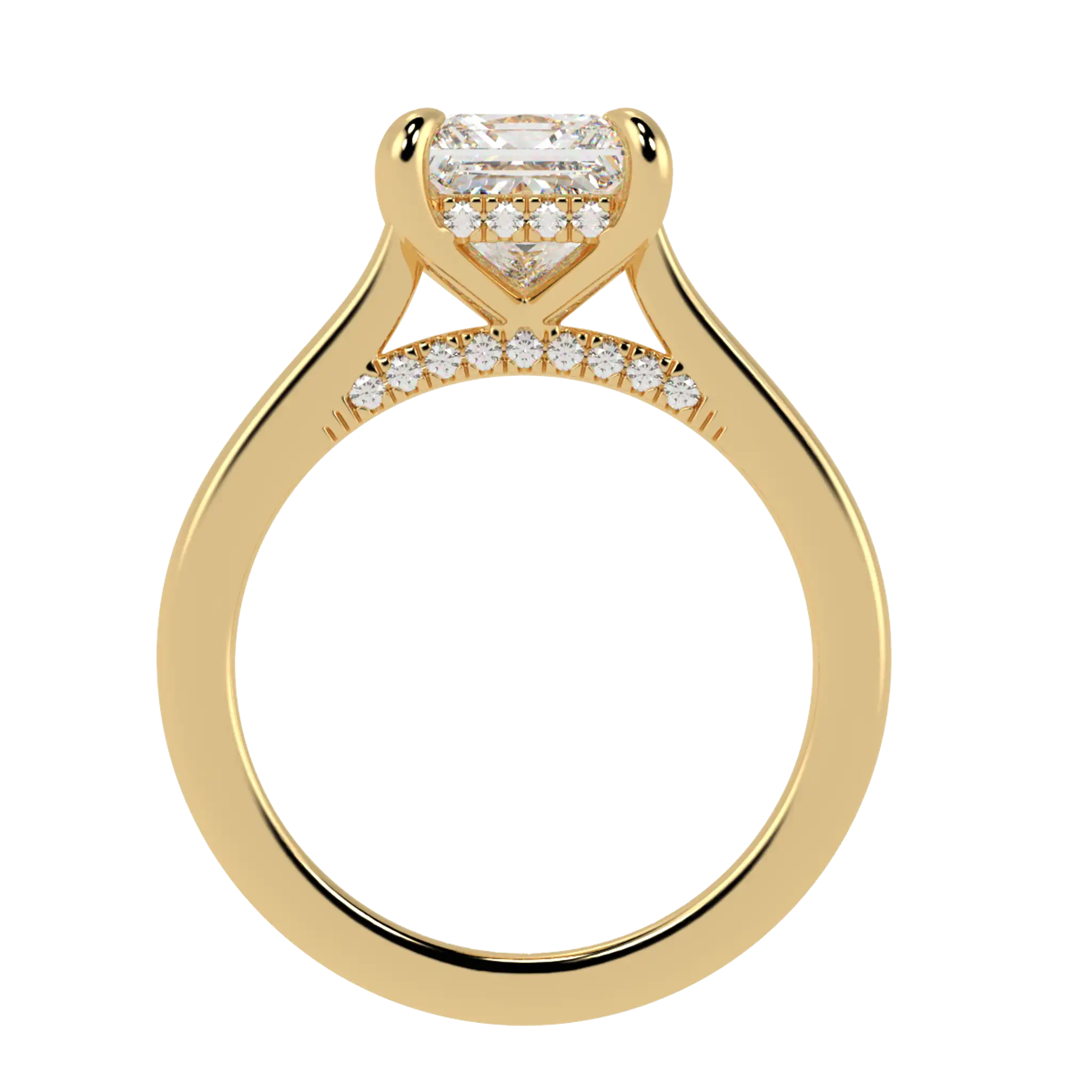 Arya 9K Yellow Gold Hidden Halo Engagement Ring | Princess Shape