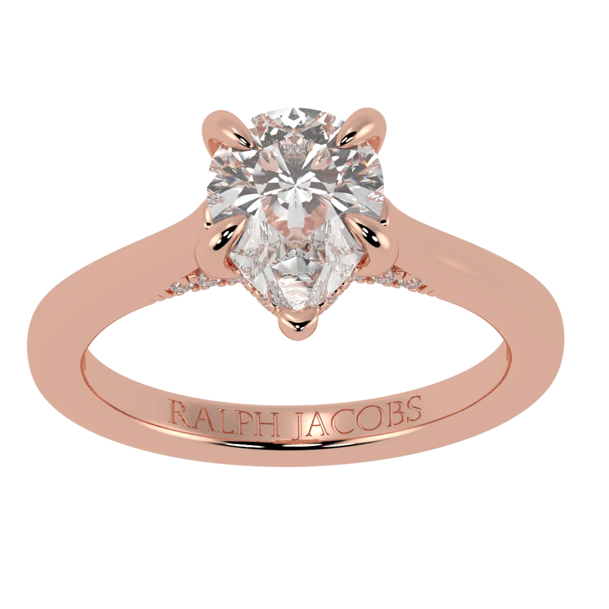 Bague de fiançailles Arya en or rose 14 carats avec halo caché | Forme poire