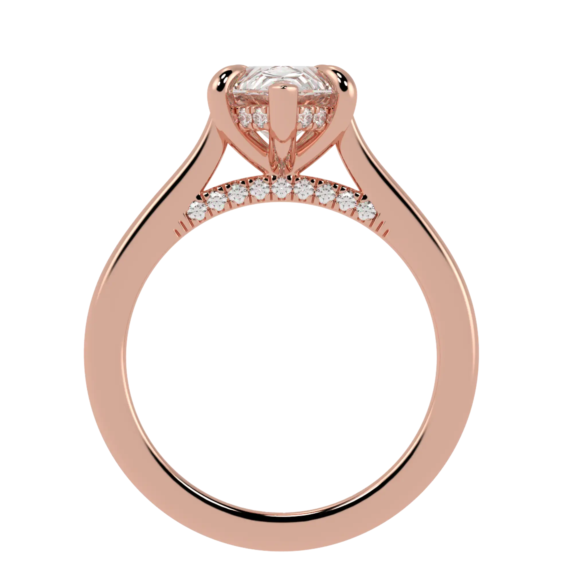 Bague de fiançailles Arya en or rose 14 carats avec halo caché | Forme poire