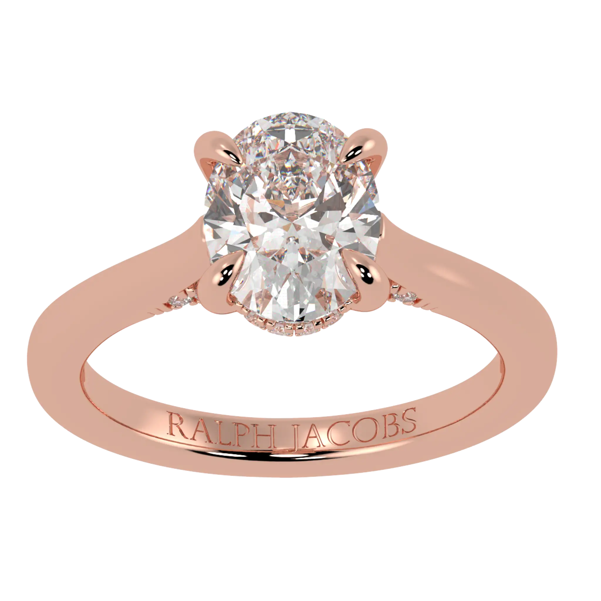 Bague de fiançailles Arya en or rose 14 carats avec halo caché | Forme ovale