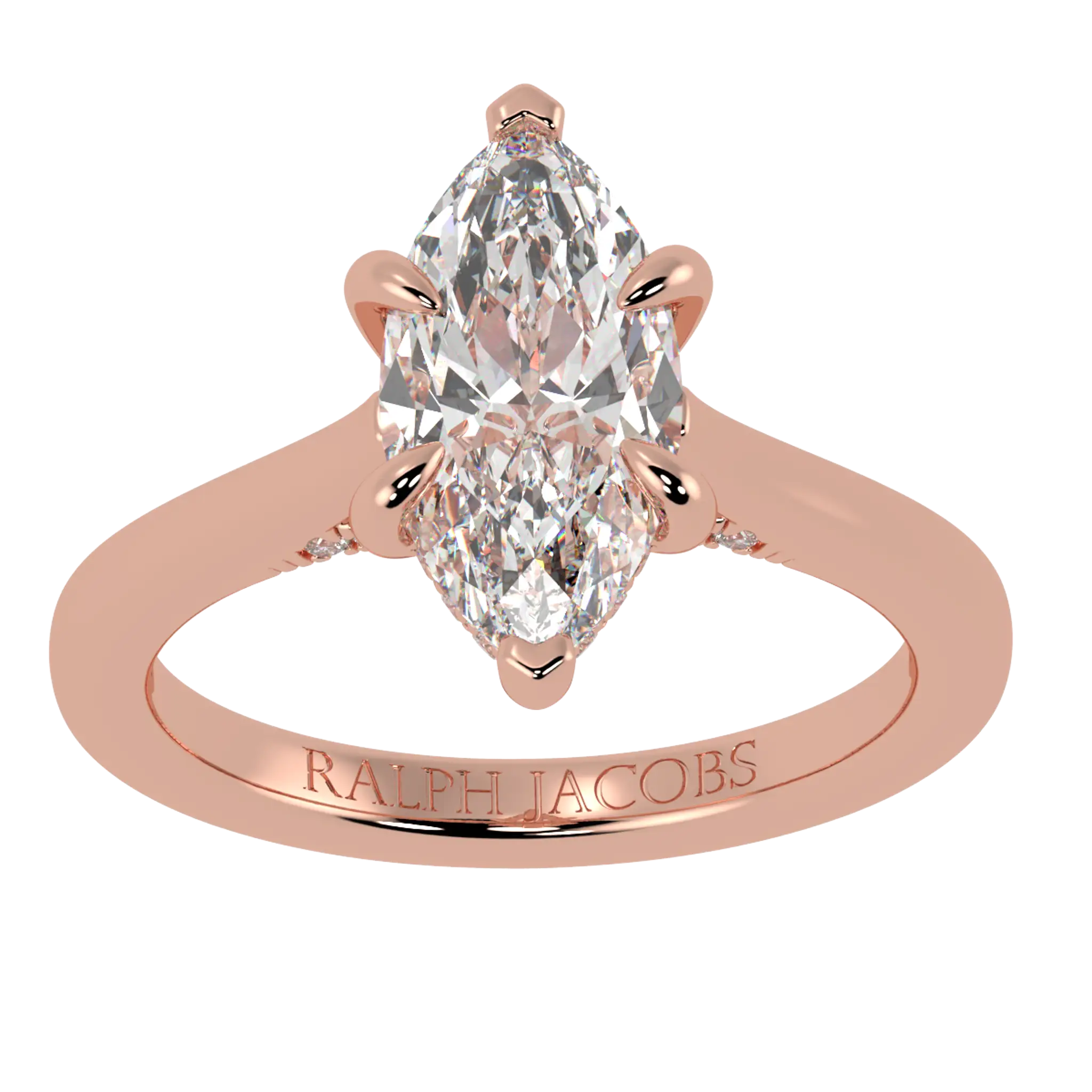 Bague de fiançailles Arya en or rose 14 carats avec halo caché | Forme marquise