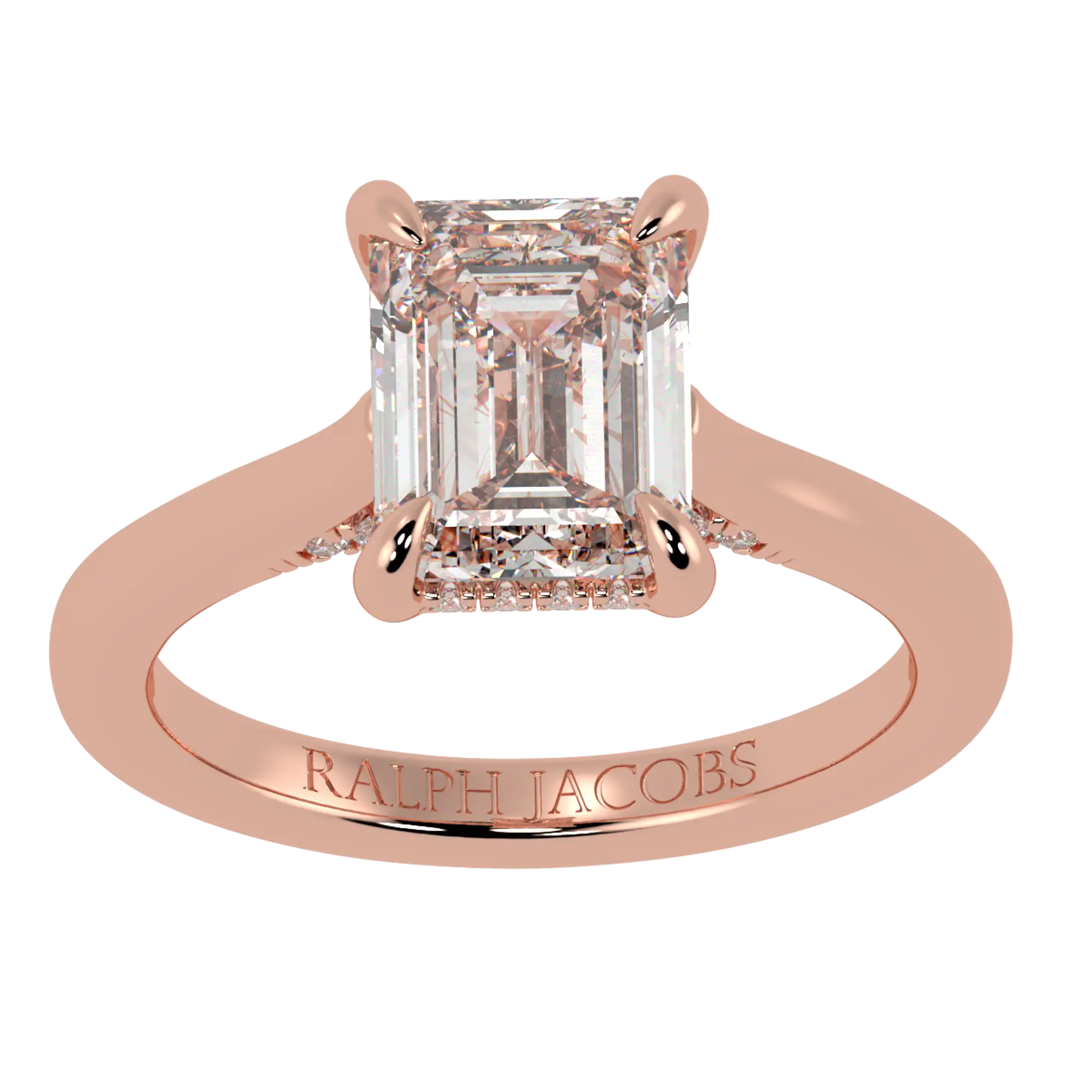 Bague de fiançailles Arya en or rose 14 carats avec halo caché | Forme émeraude