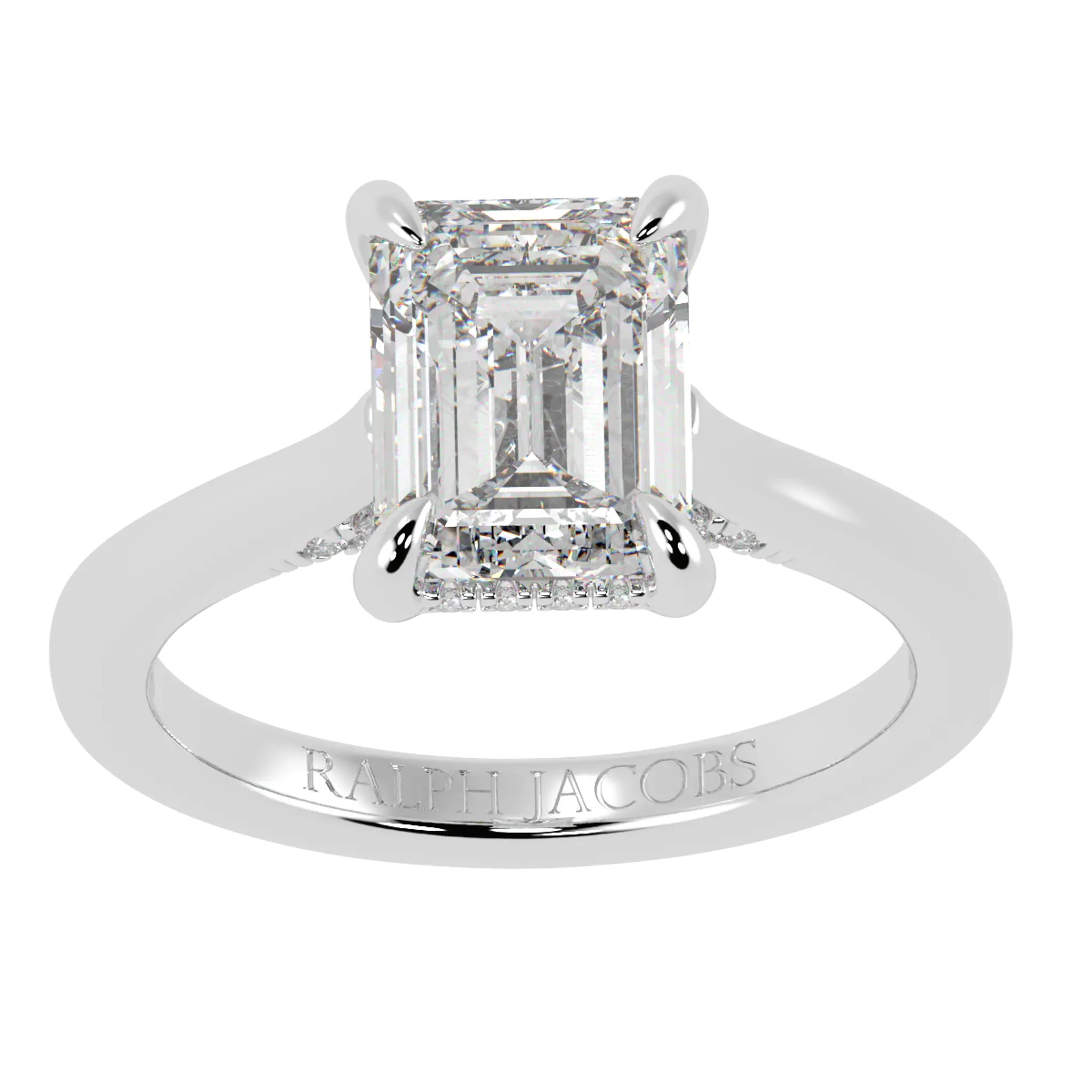 Bague de fiançailles Arya Platinum Hidden Halo | Forme émeraude