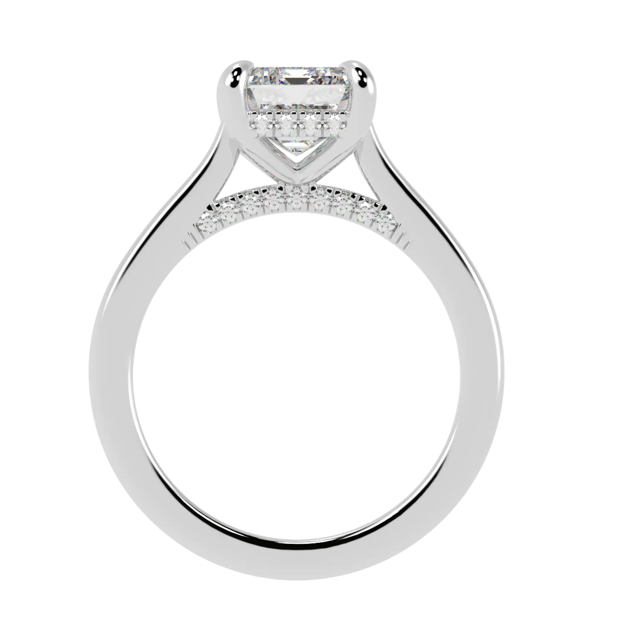 Bague de fiançailles Arya en or blanc 9 carats avec halo caché | Forme émeraude