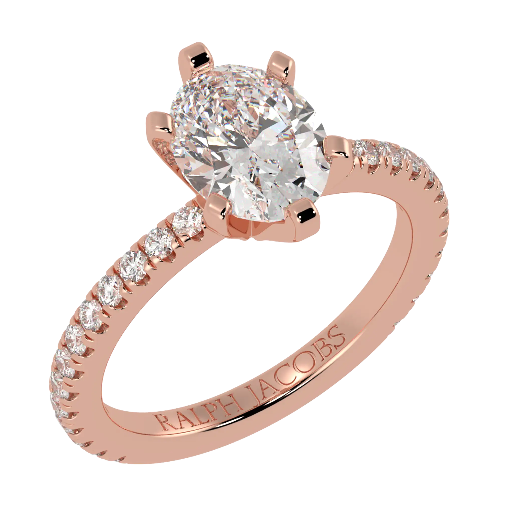 Bagues de fiançailles Nikki en or rose 14 carats avec accents en moissanite | Forme ovale