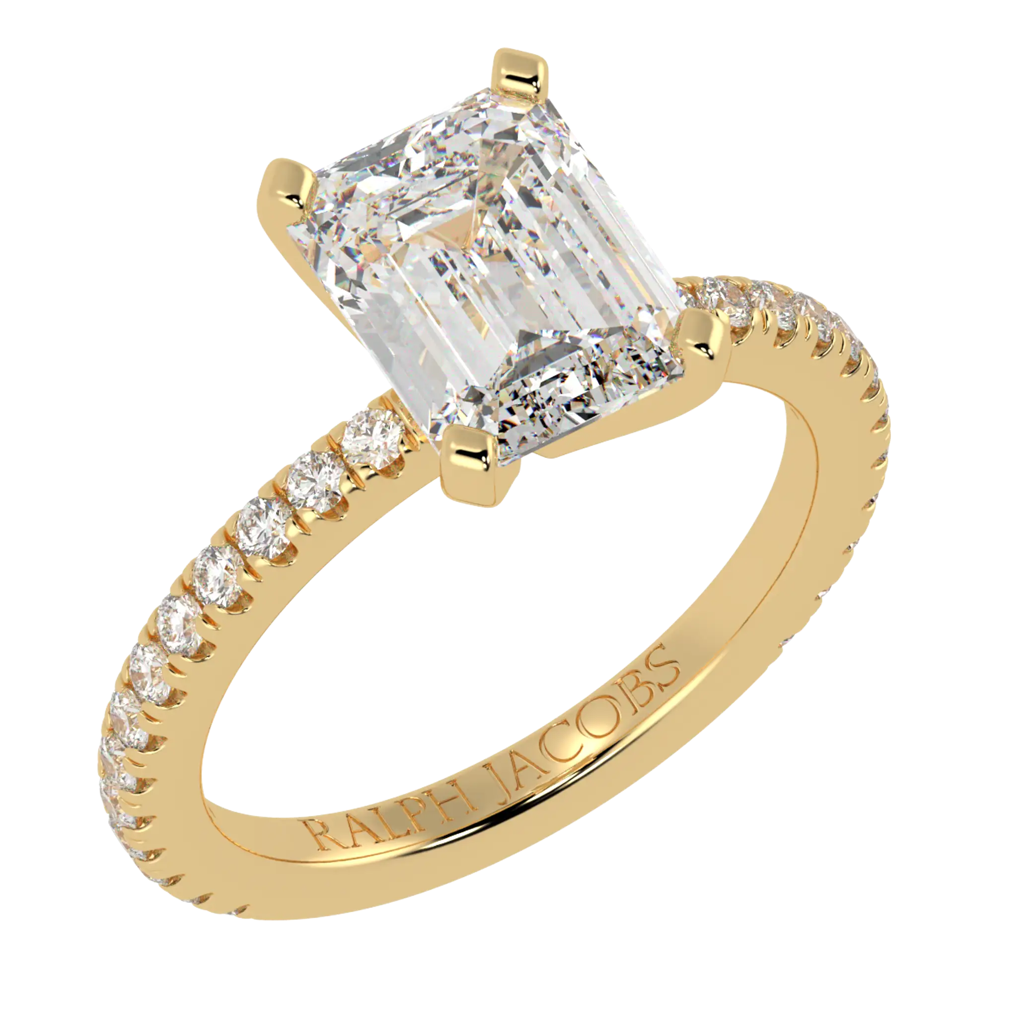 Bagues de fiançailles Nikki en or jaune 9 carats avec accents en moissanite | Forme émeraude