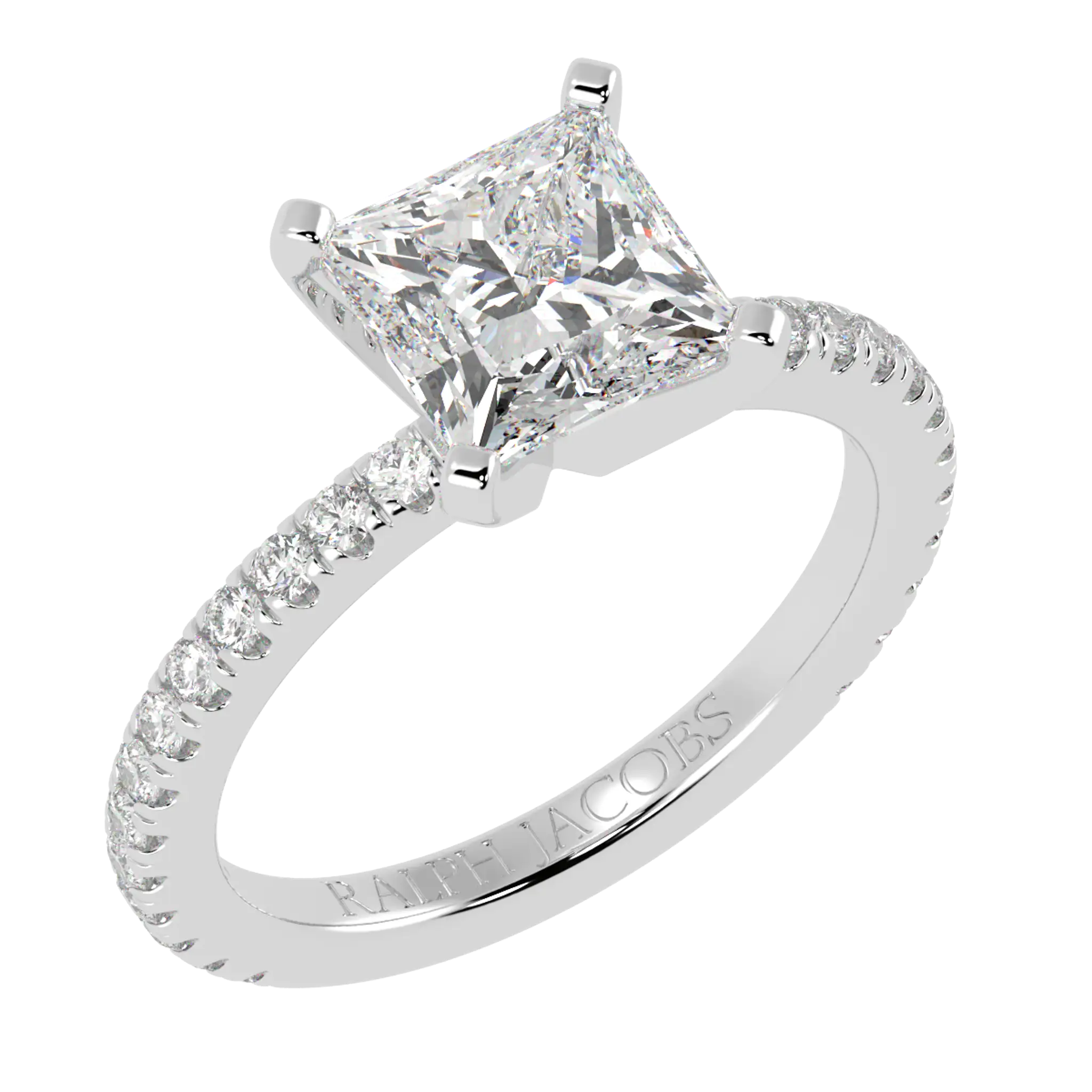 Bagues de fiançailles Nikki en or blanc 18 carats avec accents en moissanite | Forme princesse