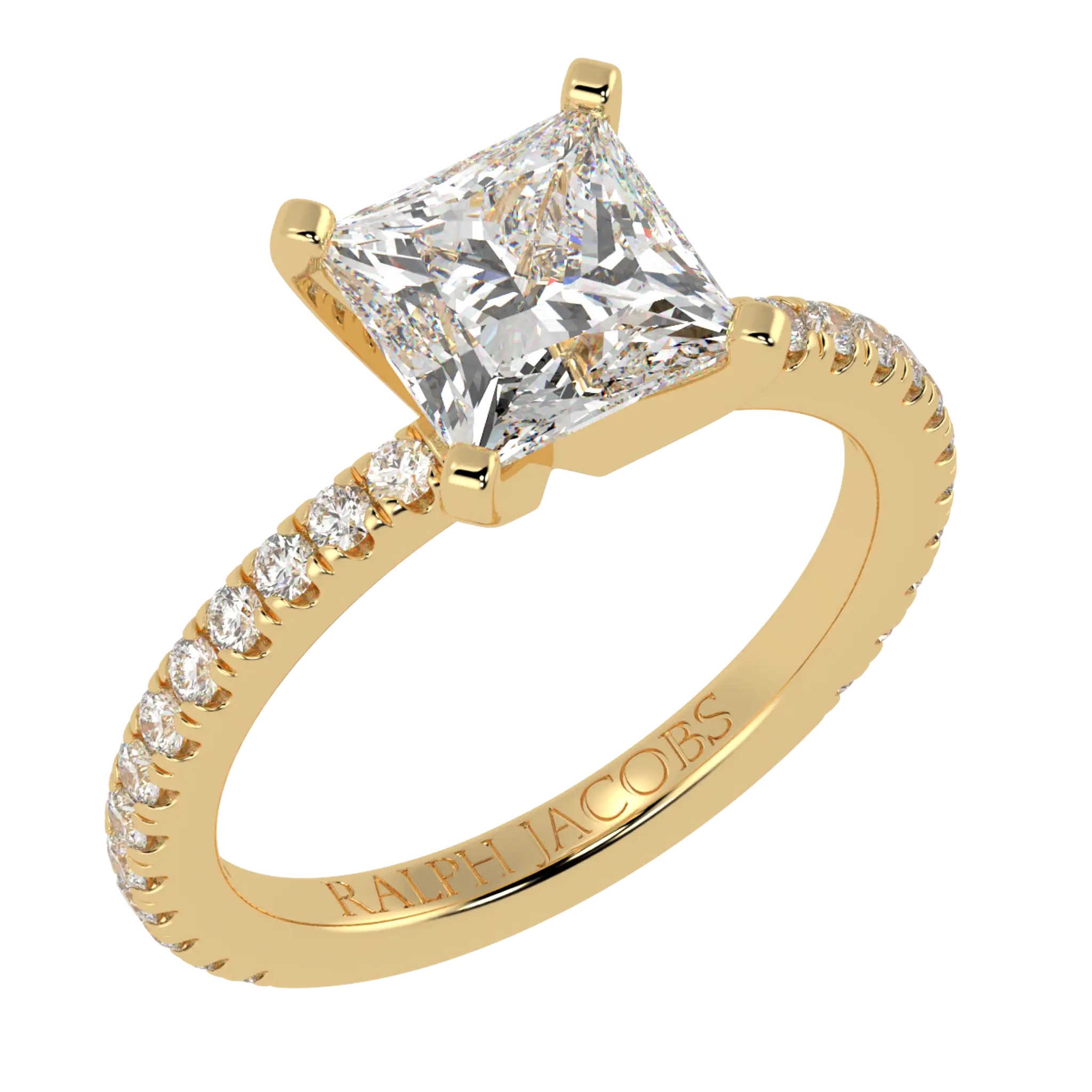 Bagues de fiançailles Nikki en or jaune 9 carats avec accents en moissanite | Forme princesse