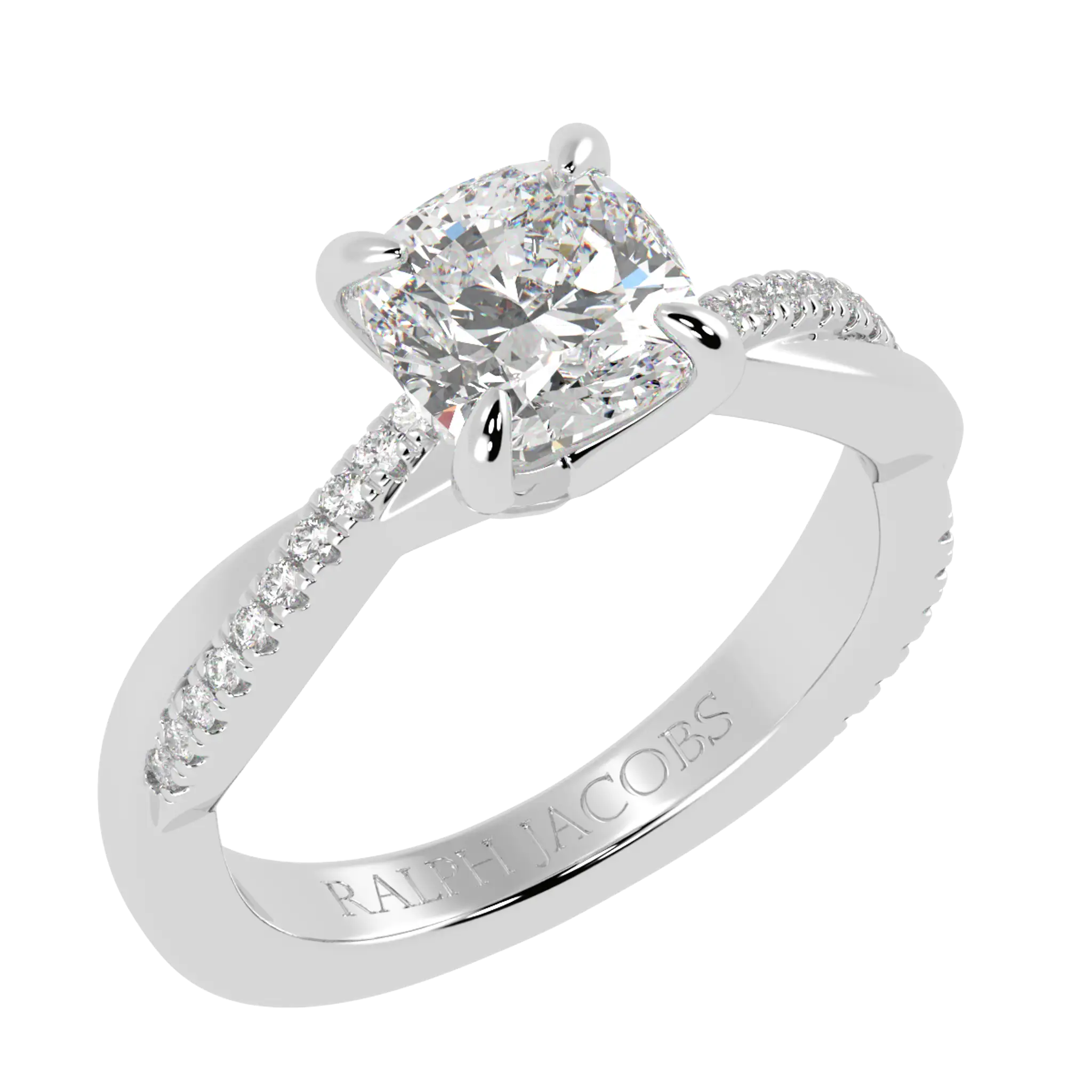 Jasmine Platinum Accent Engagement Ring | Cushion Shape