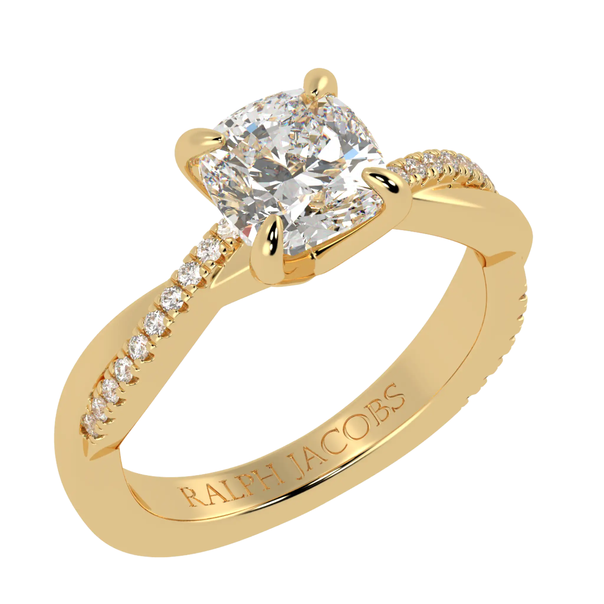 Jasmine 9K Yellow Gold Accent Engagement Ring | Cushion Shape