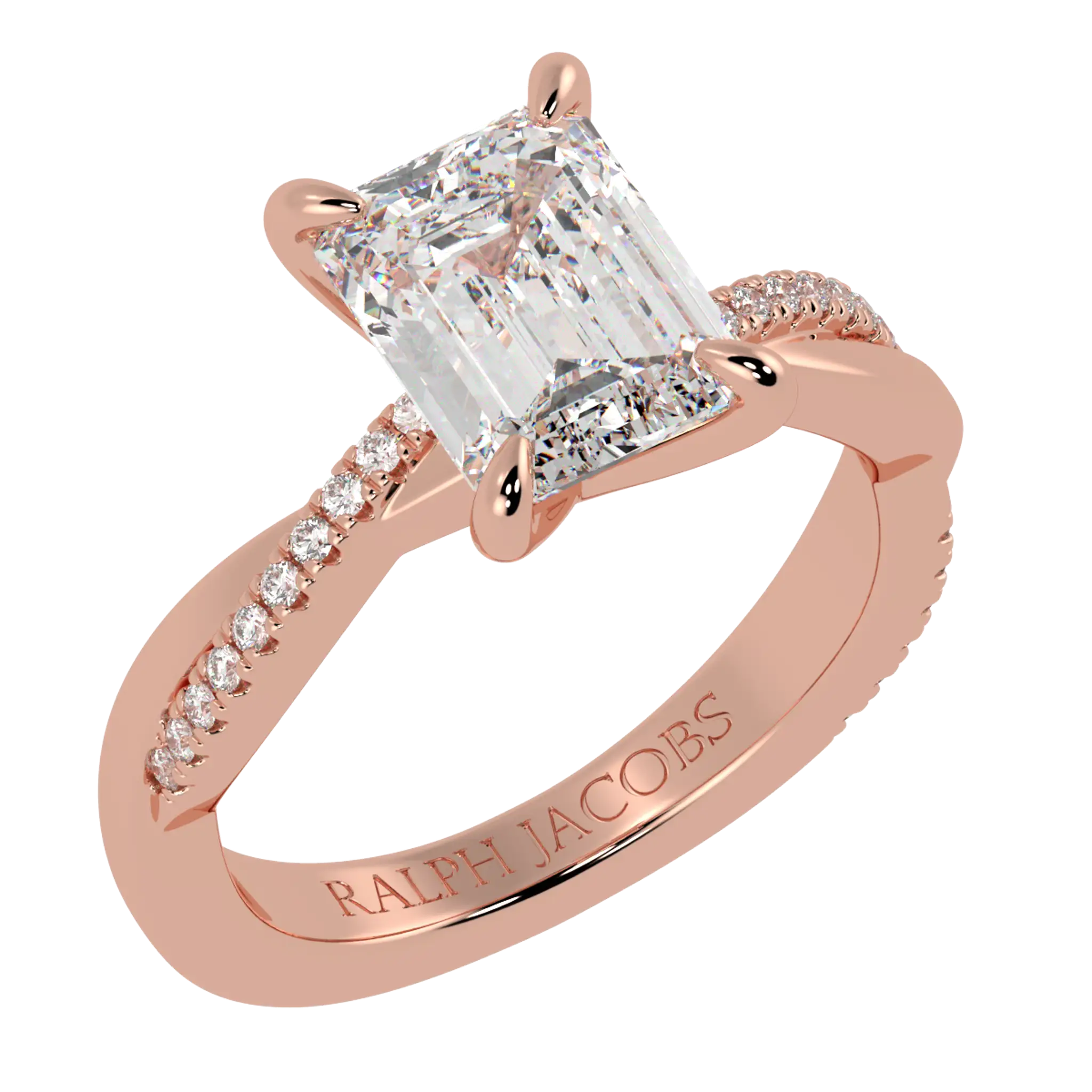 Jasmine 14K Rose Gold Accent Engagement Ring | Emerald Shape