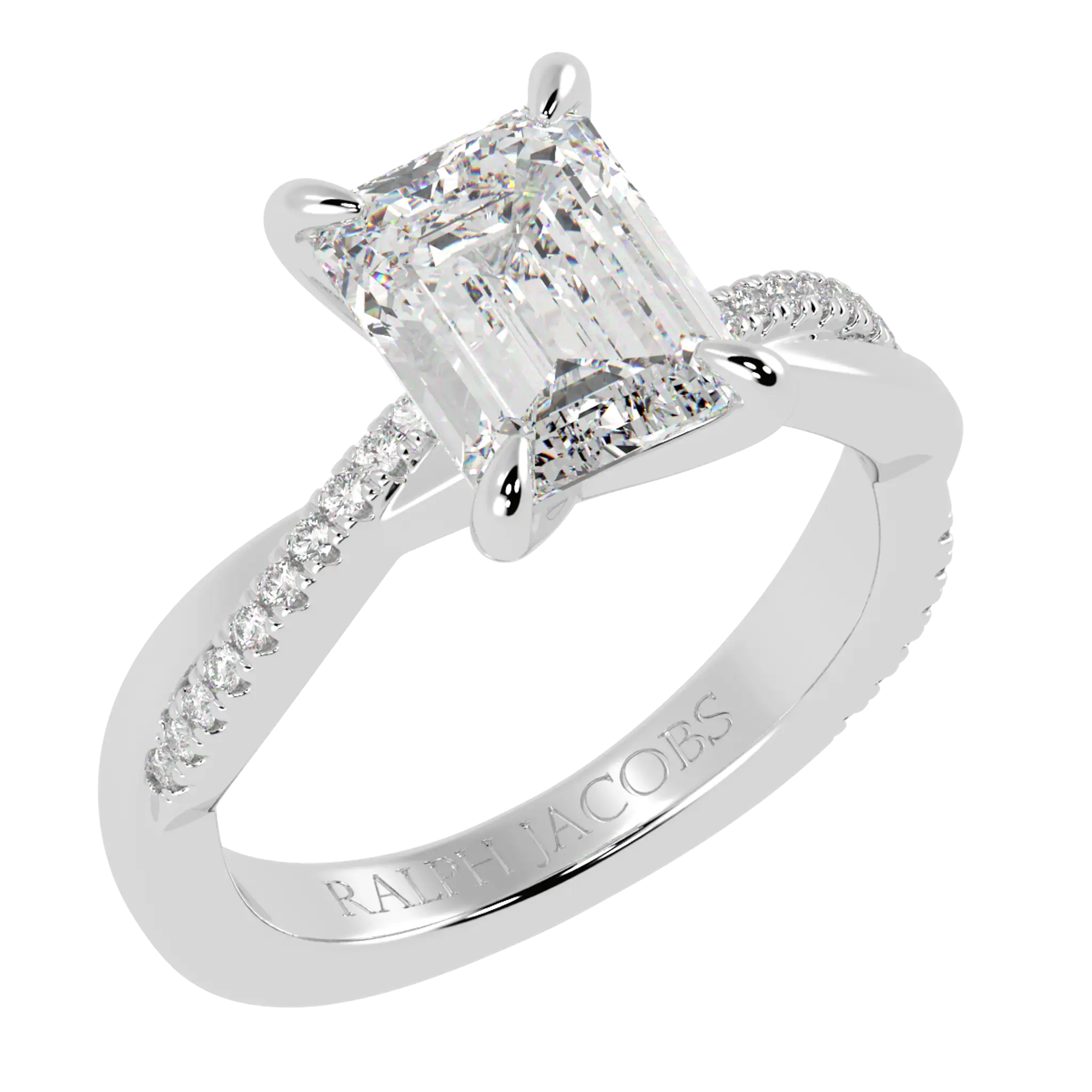 Jasmine Platinum Accent Engagement Ring | Emerald Shape