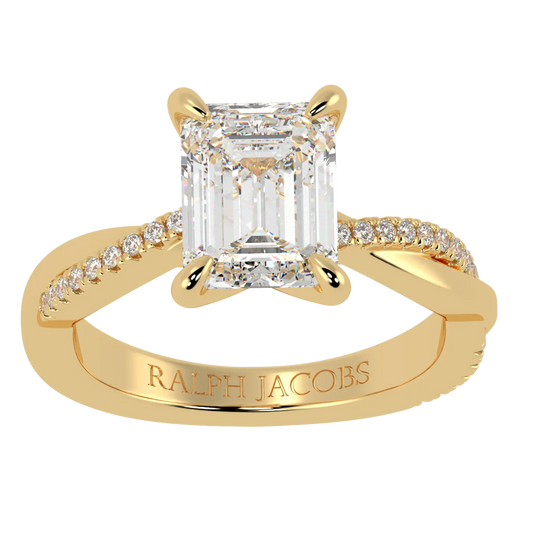 Jasmine 9K Yellow Gold Accent Engagement Ring | Emerald Shape