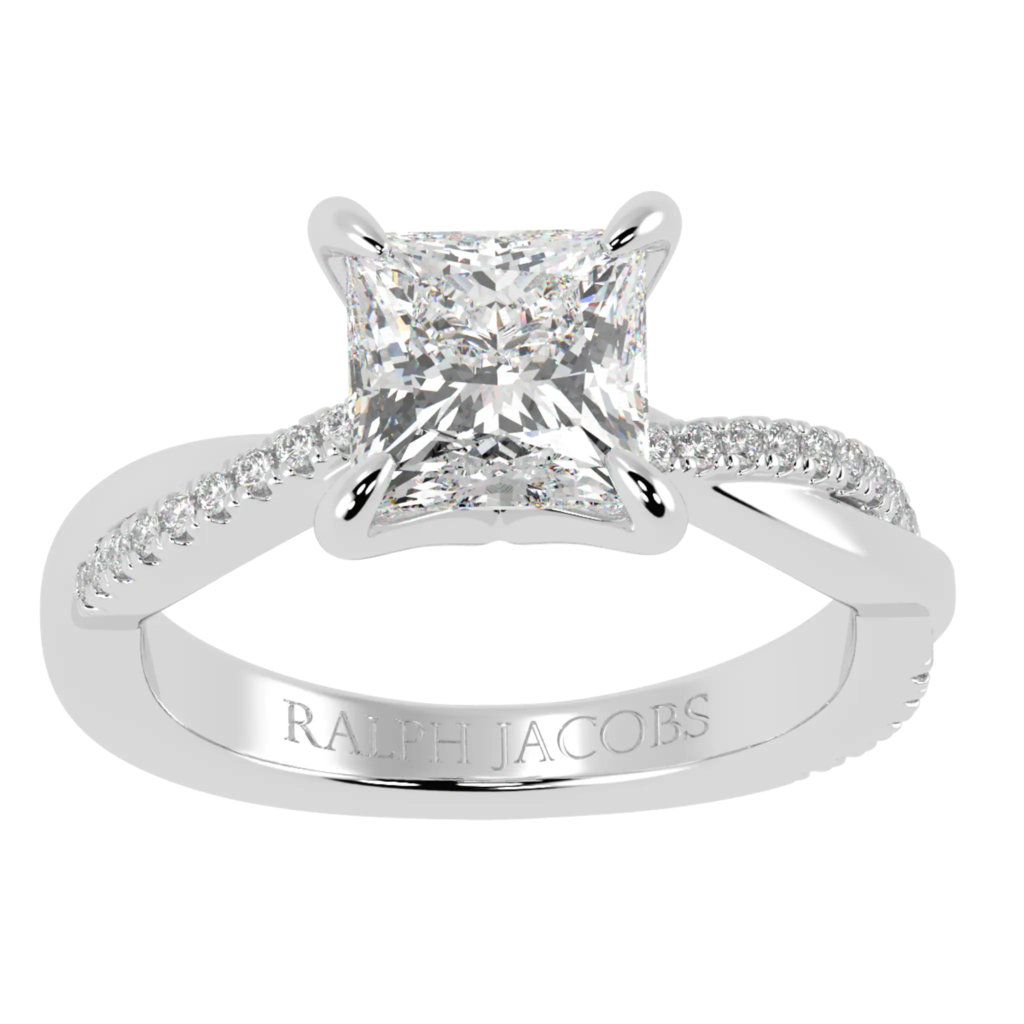 Bague de fiançailles en or blanc 18 carats Jasmine | Forme princesse