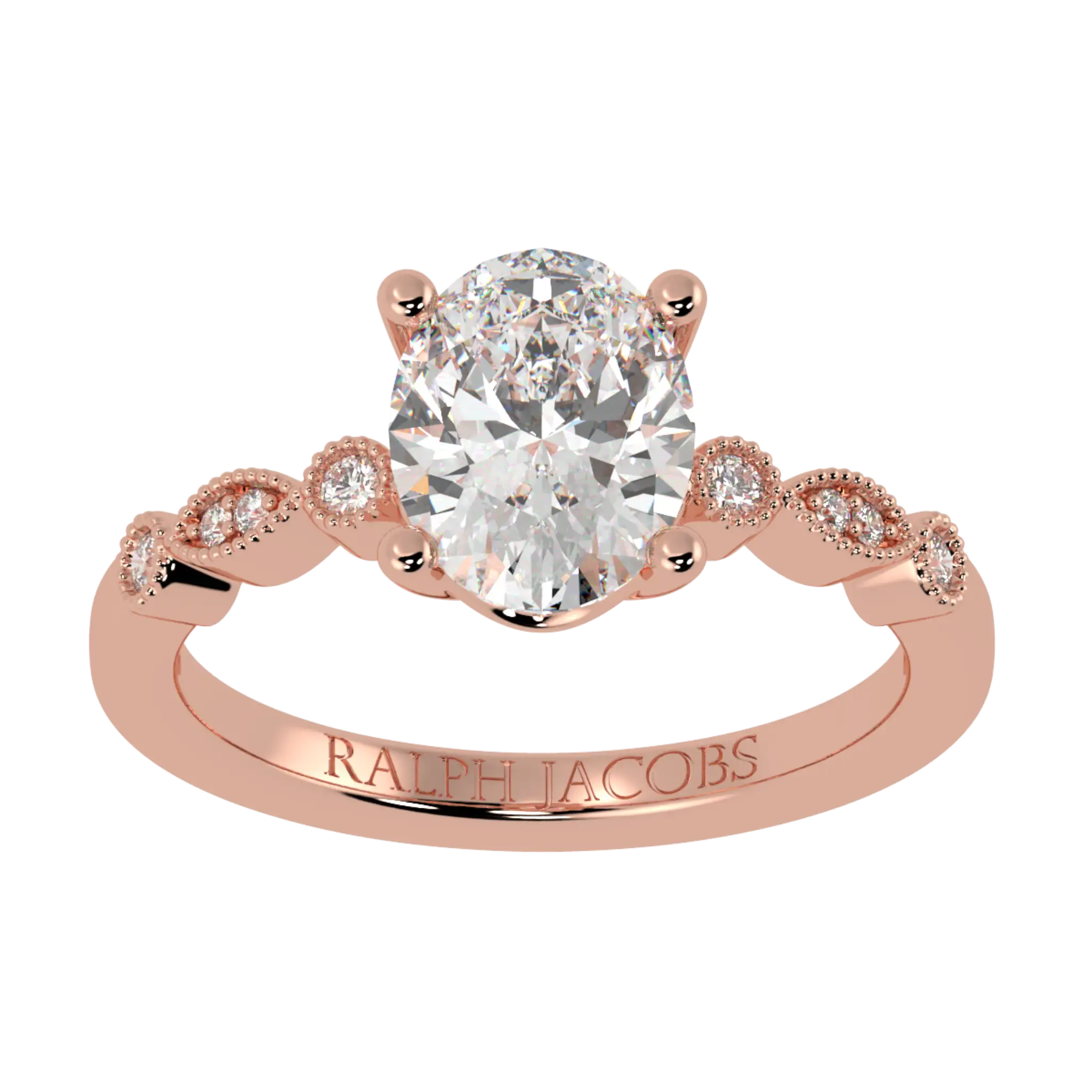 Bague de fiançailles Chanel en or rose 14 carats avec pierre d'accent - forme ovale