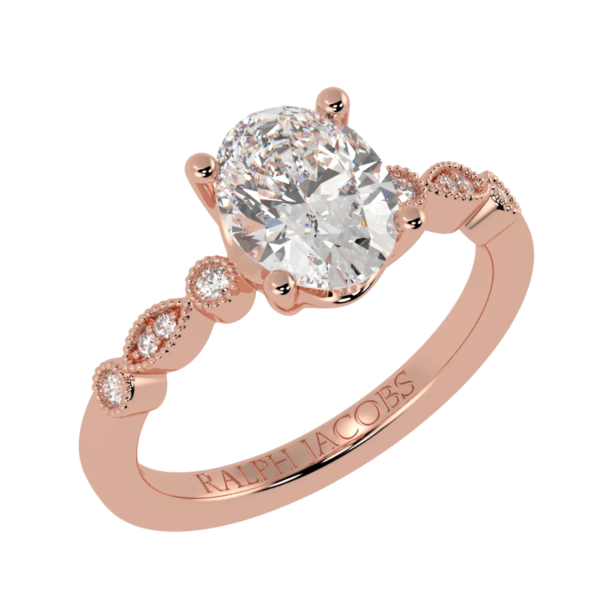 Bague de fiançailles Chanel en or rose 14 carats avec pierre d'accent - forme ovale