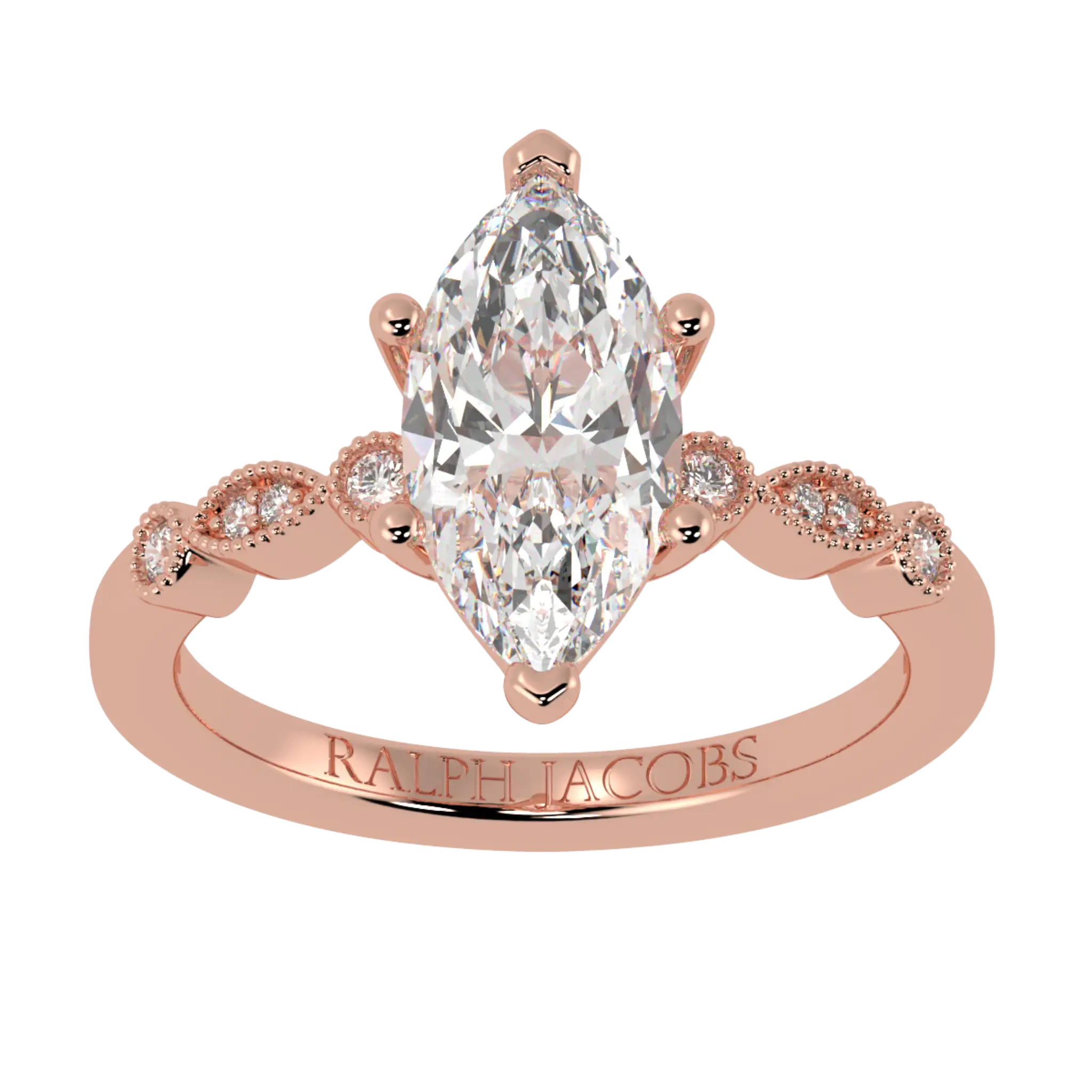 Bague de fiançailles Chanel en or rose 14 carats avec pierre d'accent - forme marquise