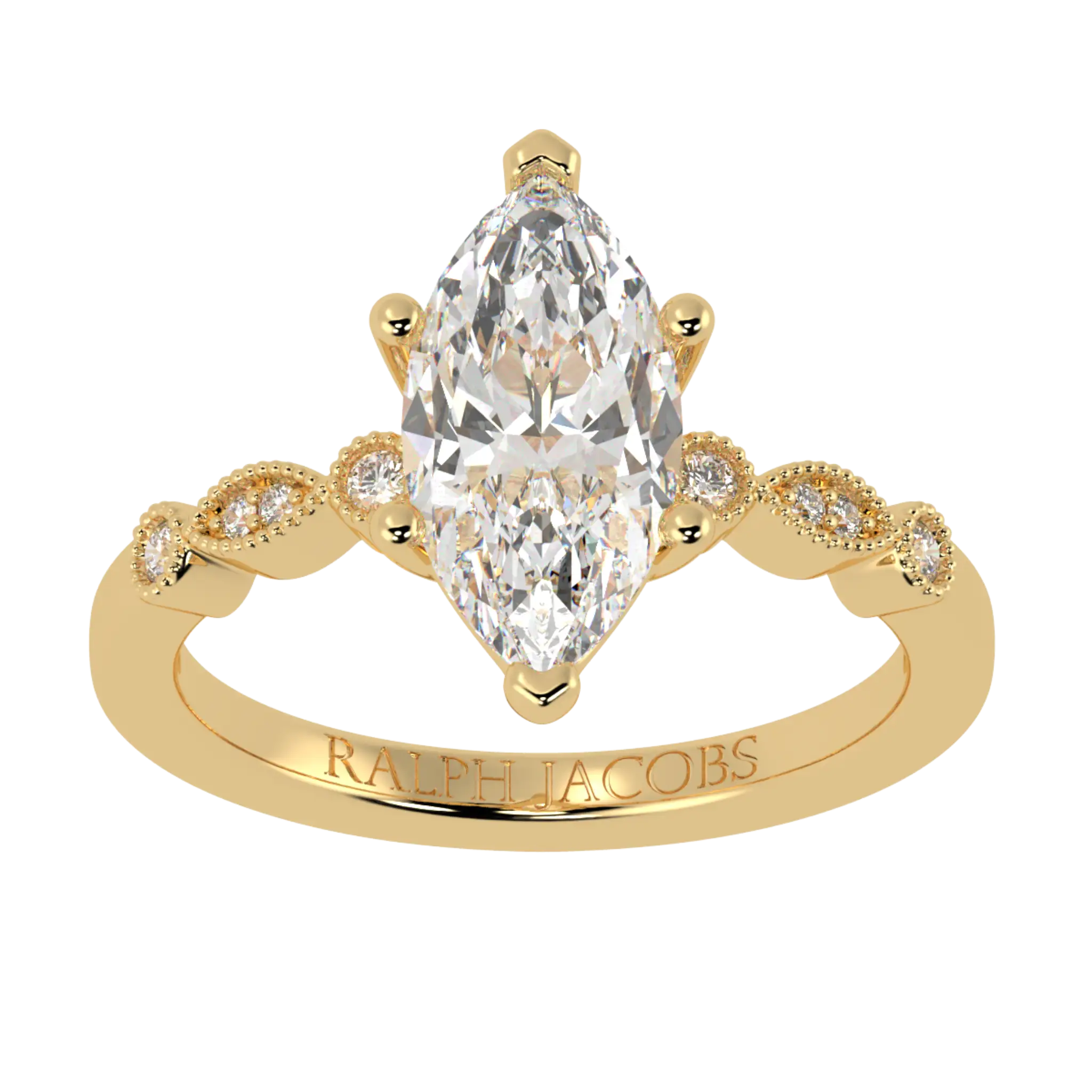 Bague de fiançailles Chanel en or jaune 9 carats avec pierre d'accent - forme marquise