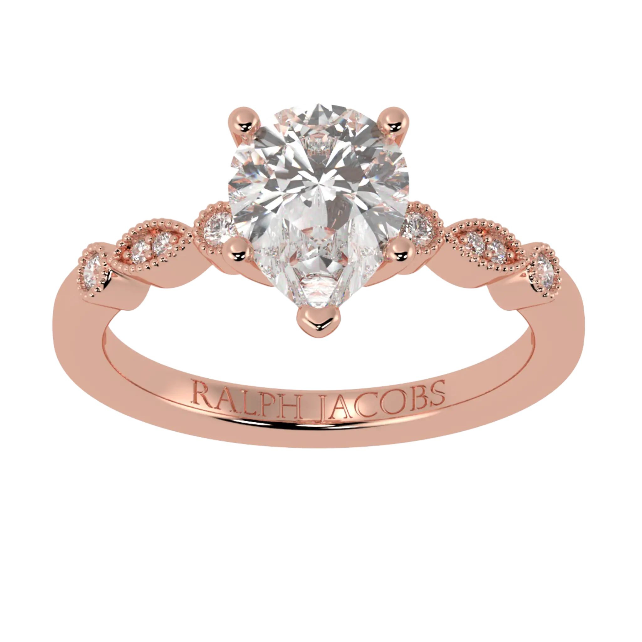 Bague de fiançailles Chanel en or rose 14 carats avec pierre d'accent - forme poire