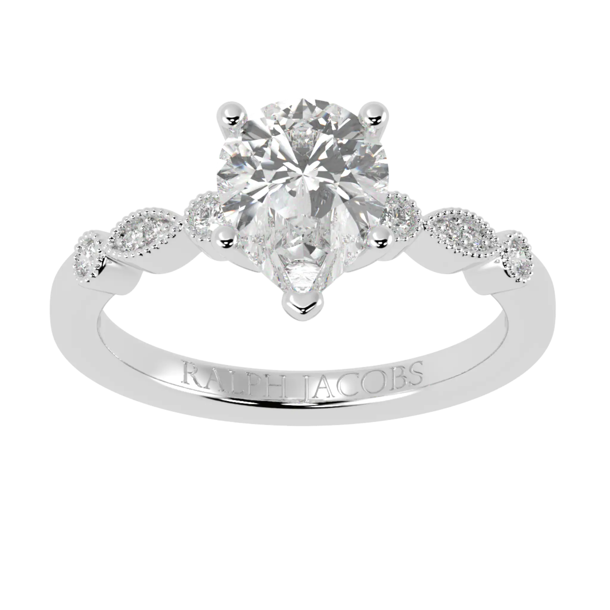 Bague de fiançailles en or blanc 9 carats avec pierre d'accentuation Chanel - Forme poire