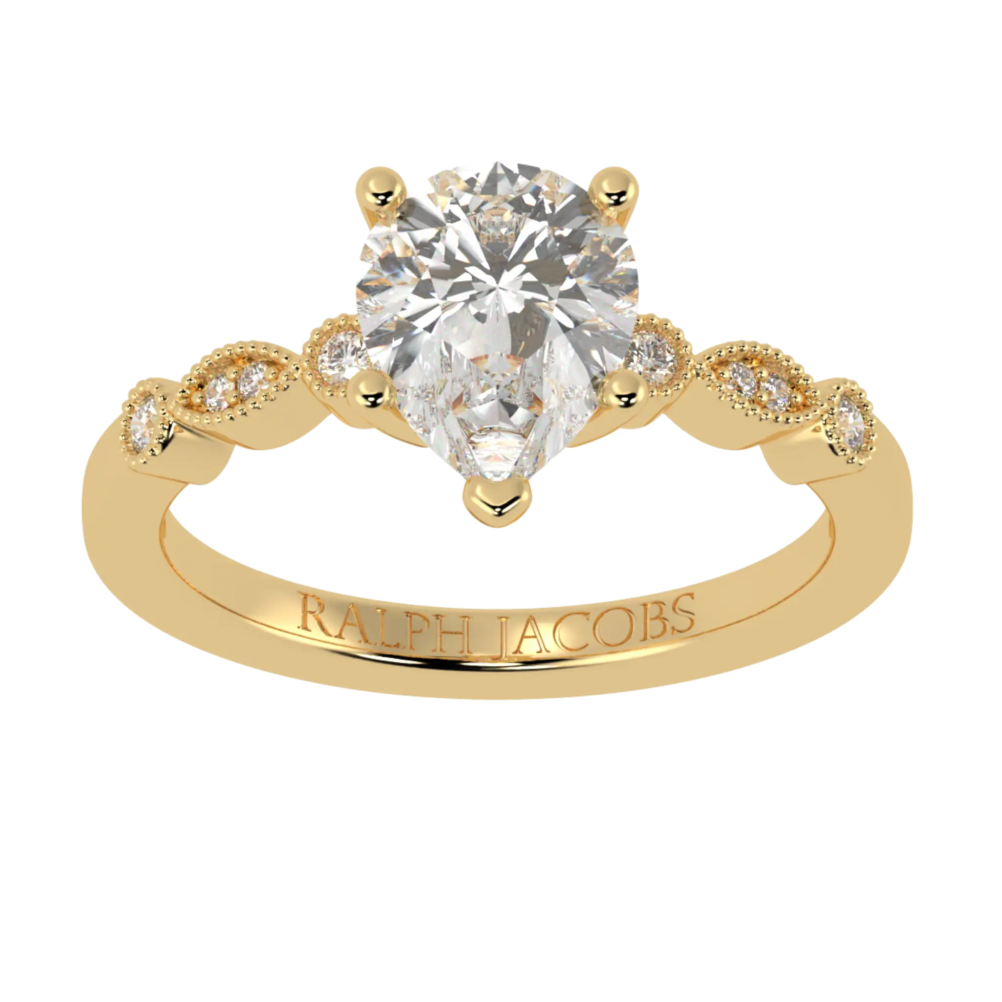 Bague de fiançailles Chanel en or jaune 9 carats avec pierre d'accent - forme poire