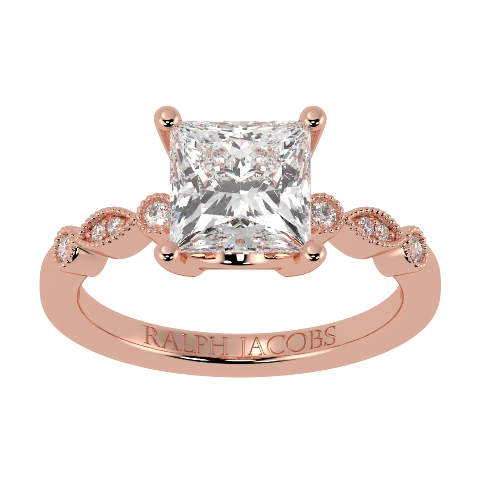 Bague de fiançailles Chanel en or rose 14 carats avec pierre d'accent - Forme princesse