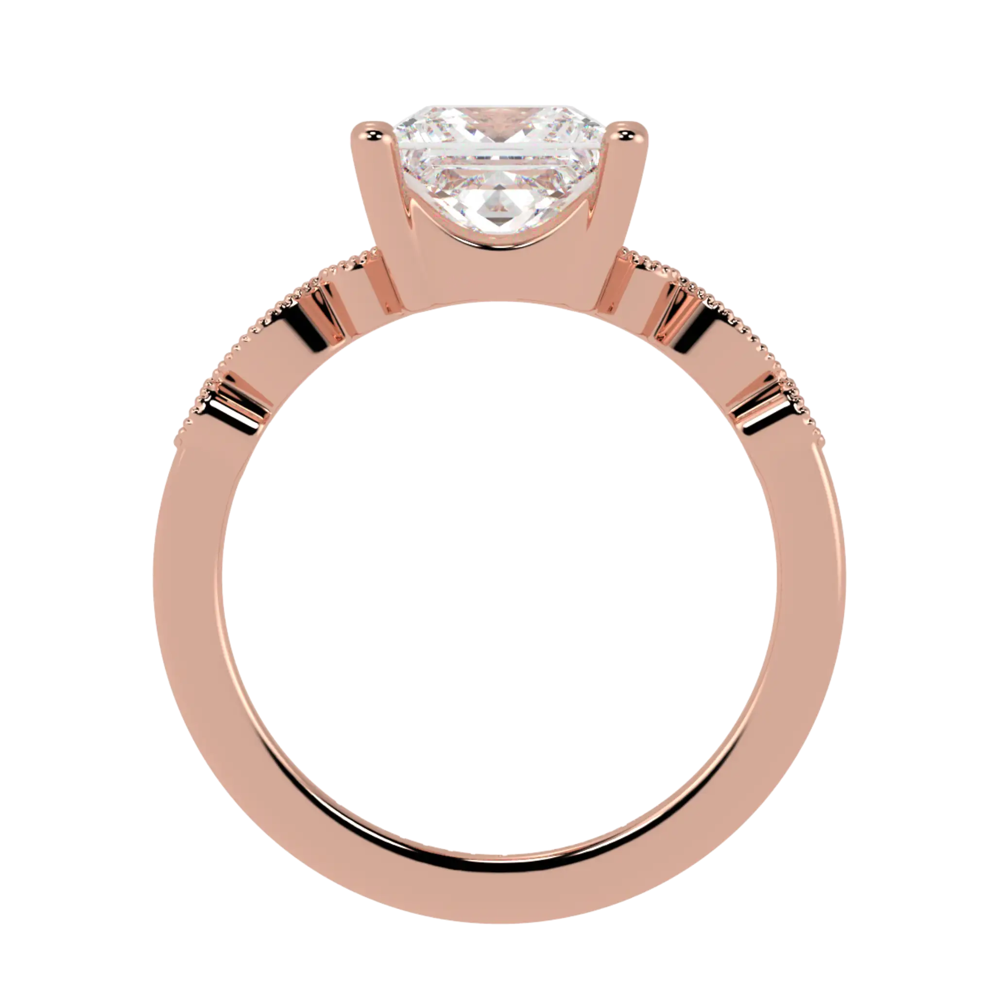 Bague de fiançailles Chanel en or rose 14 carats avec pierre d'accent - Forme princesse