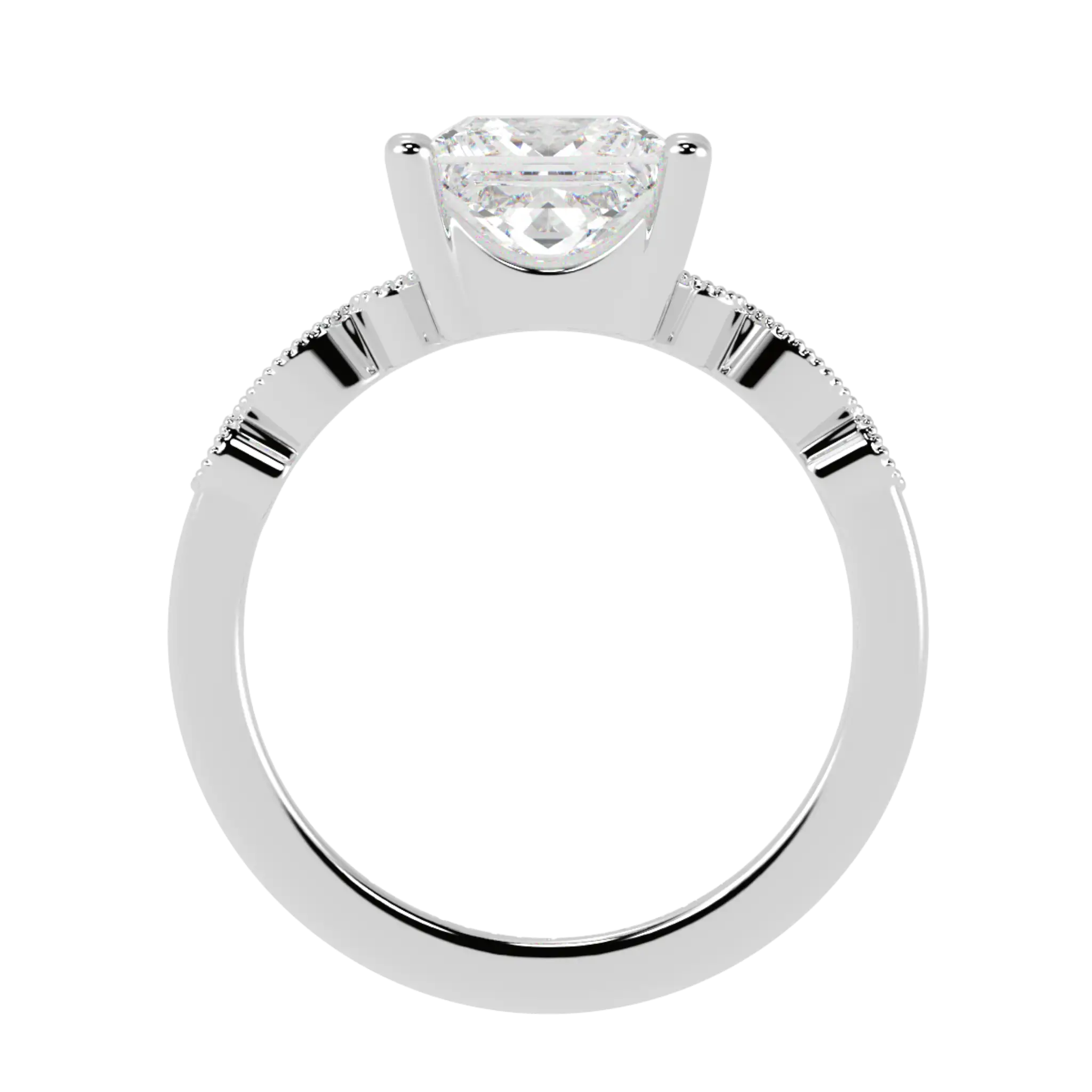 Bague de fiançailles Chanel en platine avec pierre d'accent - forme princesse