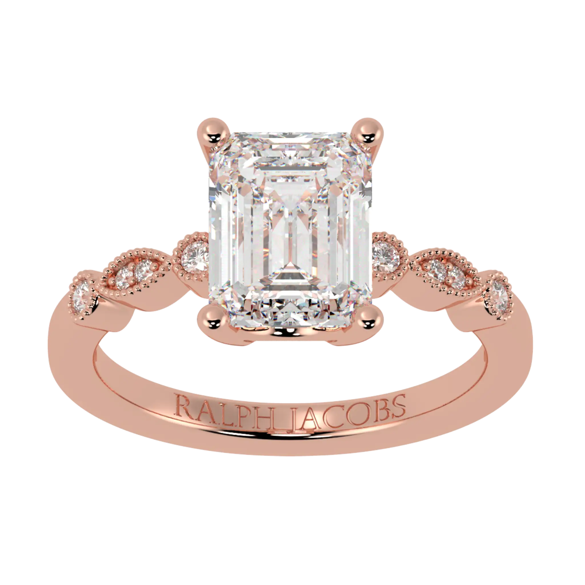 Bague de fiançailles Chanel en or rose 14 carats avec pierre d'accent - forme émeraude