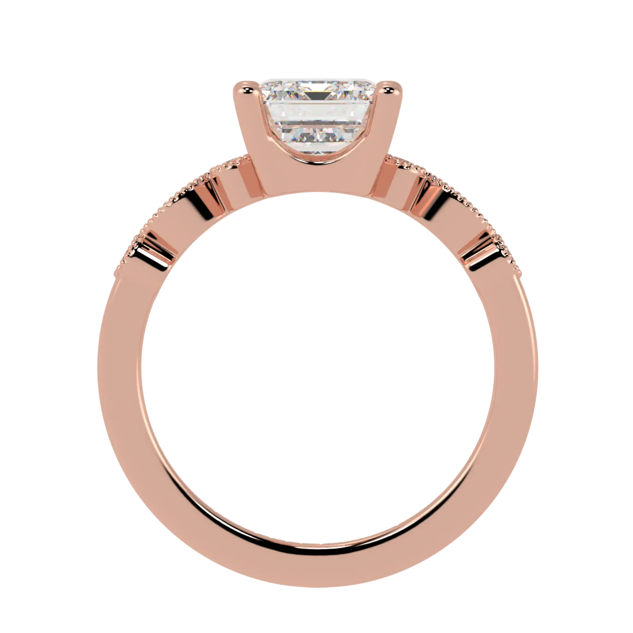 Bague de fiançailles Chanel en or rose 14 carats avec pierre d'accent - forme émeraude