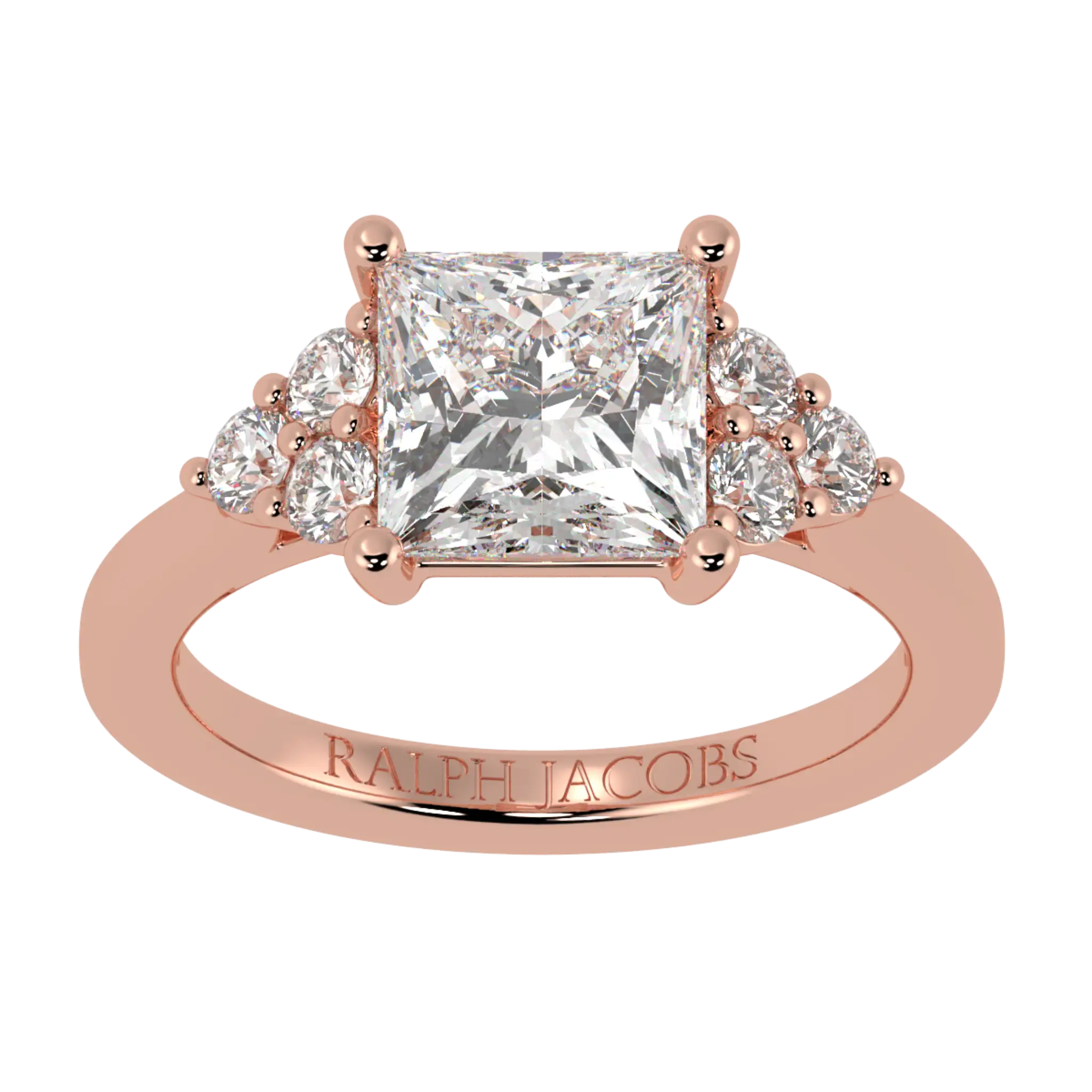 Carrie 14K Rose Gold Side Stone Engagement Ring | Princess Shape