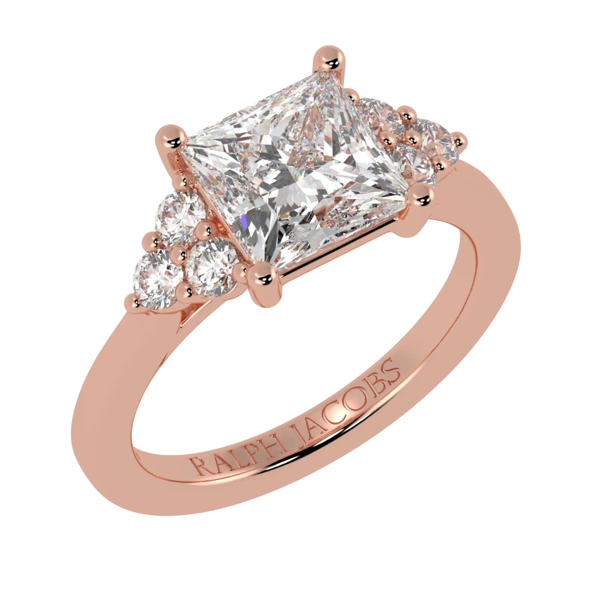 Carrie 14K Rose Gold Side Stone Engagement Ring | Princess Shape