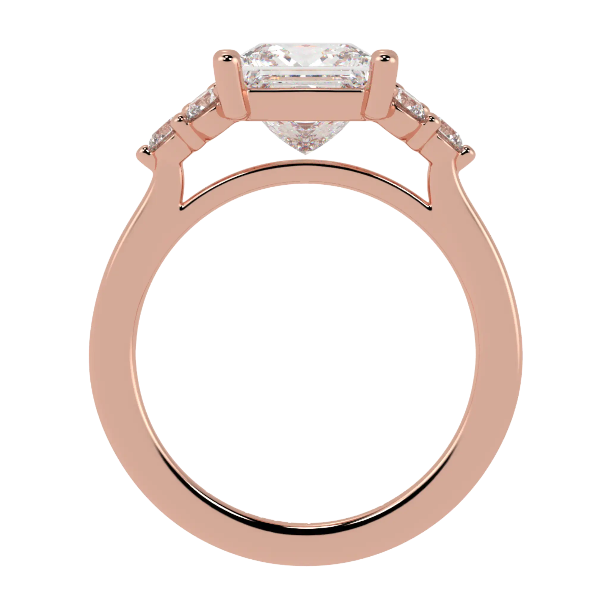 Carrie 14K Rose Gold Side Stone Engagement Ring | Princess Shape